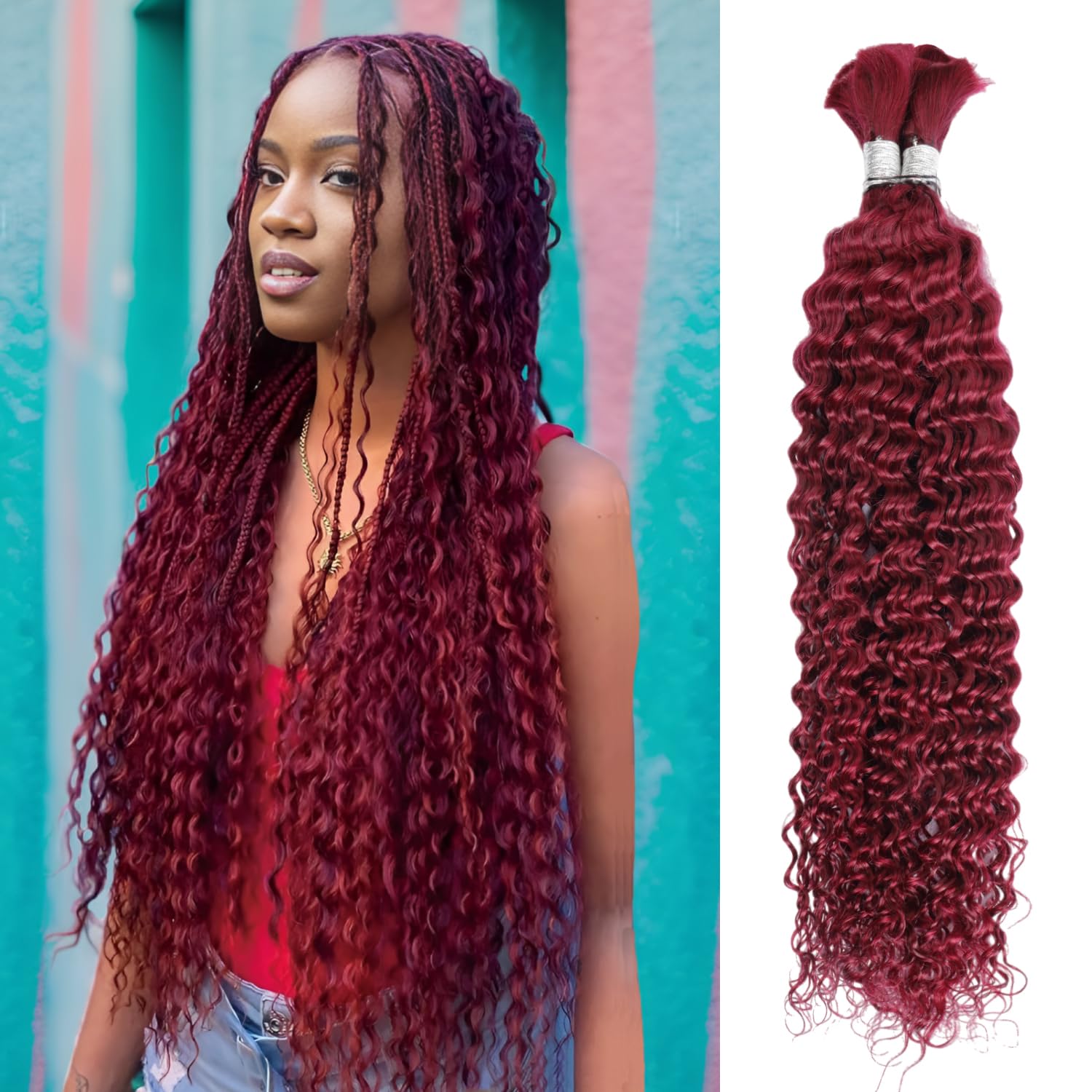 Human Braiding Hair 100g 20 Inch Deep Wave Bulk Human Hair for Braiding No Weft 10A Brazilian Virgin Curly Human Hair Extensions