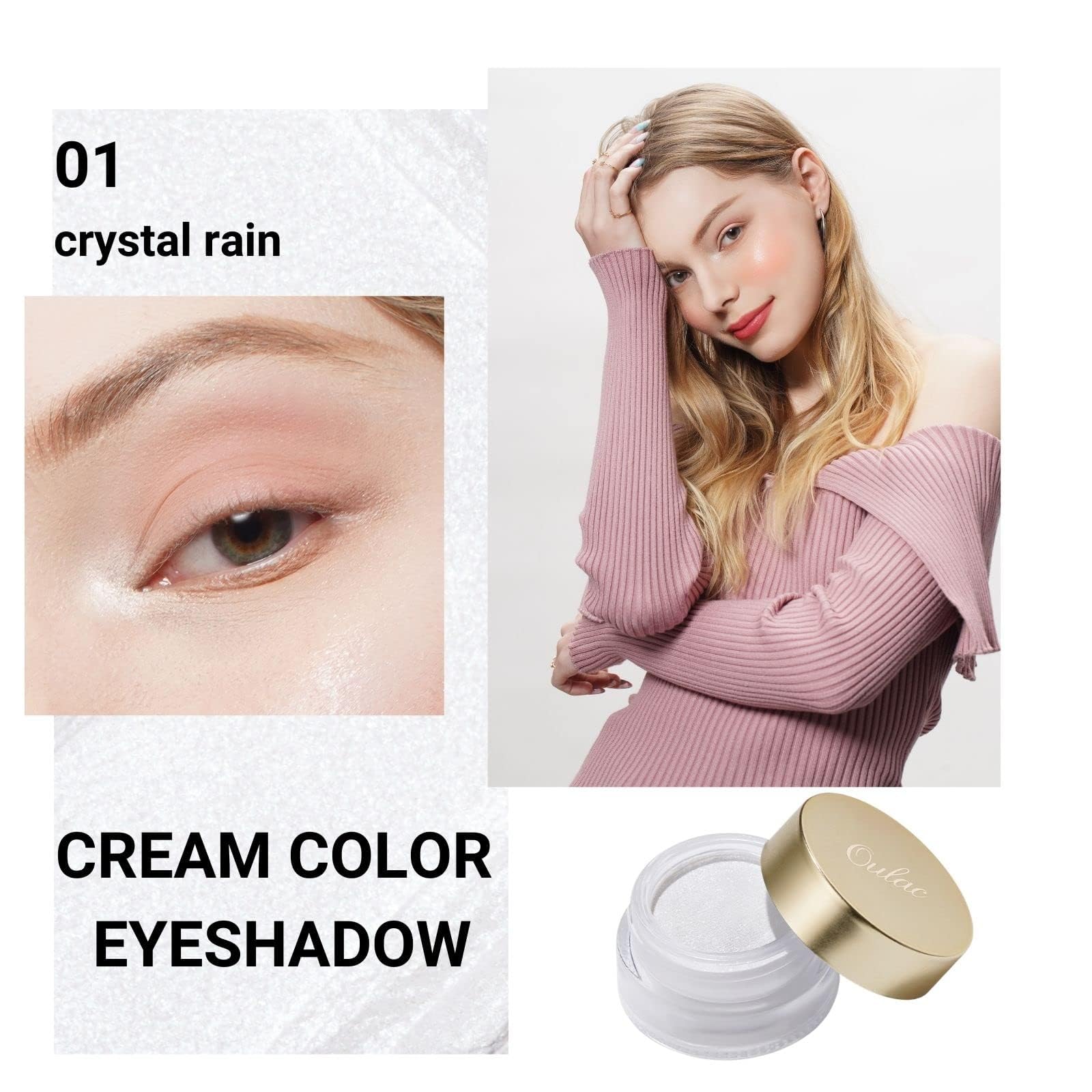 Oulac Shimmer White Cream Eyeshadow-Eyeshadow Prime| As Highlighter Waterproof & Long Lasting Glitter Eyeshadow Natural Color Ey