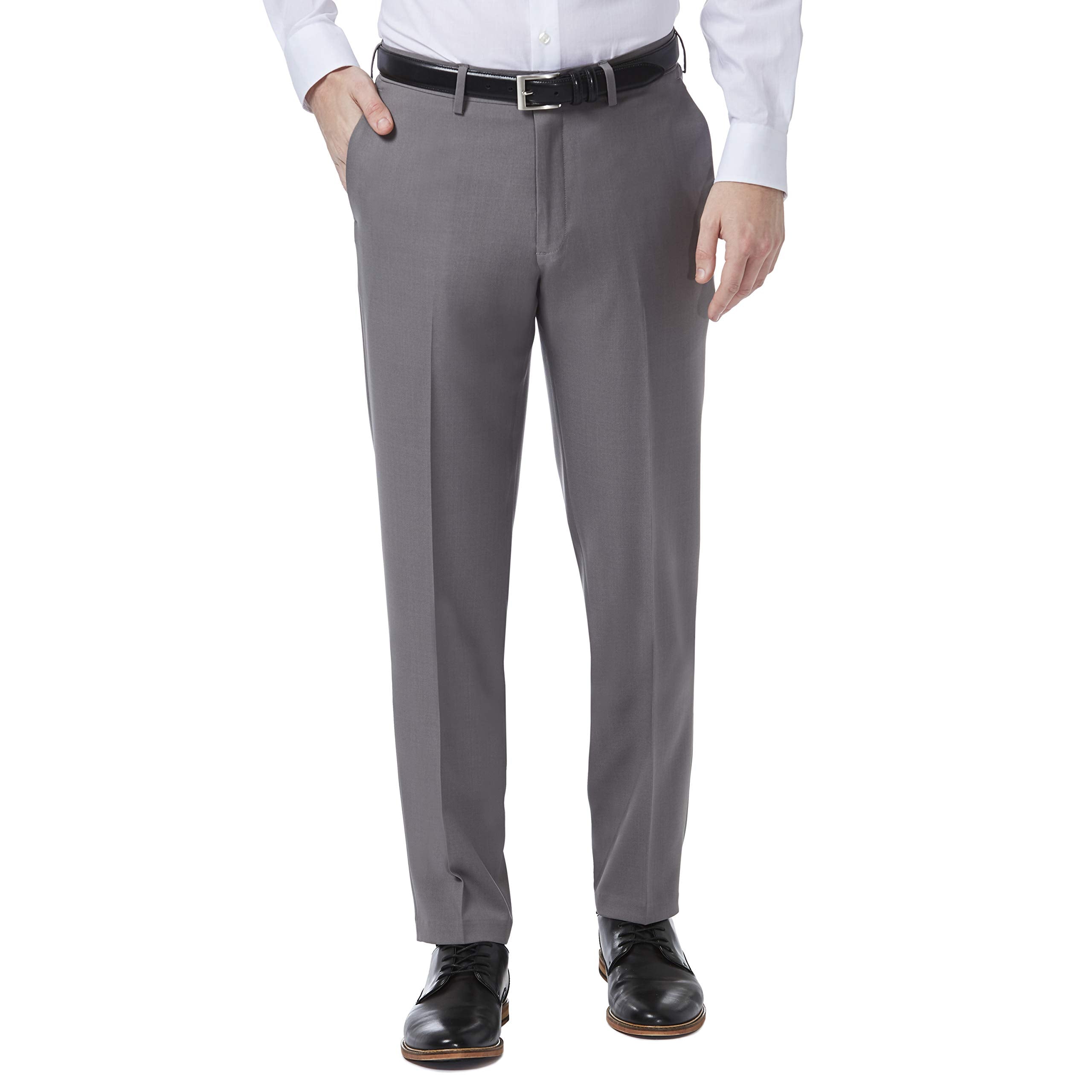 Haggar Mens Premium comfort Dress Slim Fit Flat Front Pant, Deep grey, 34W x 32L