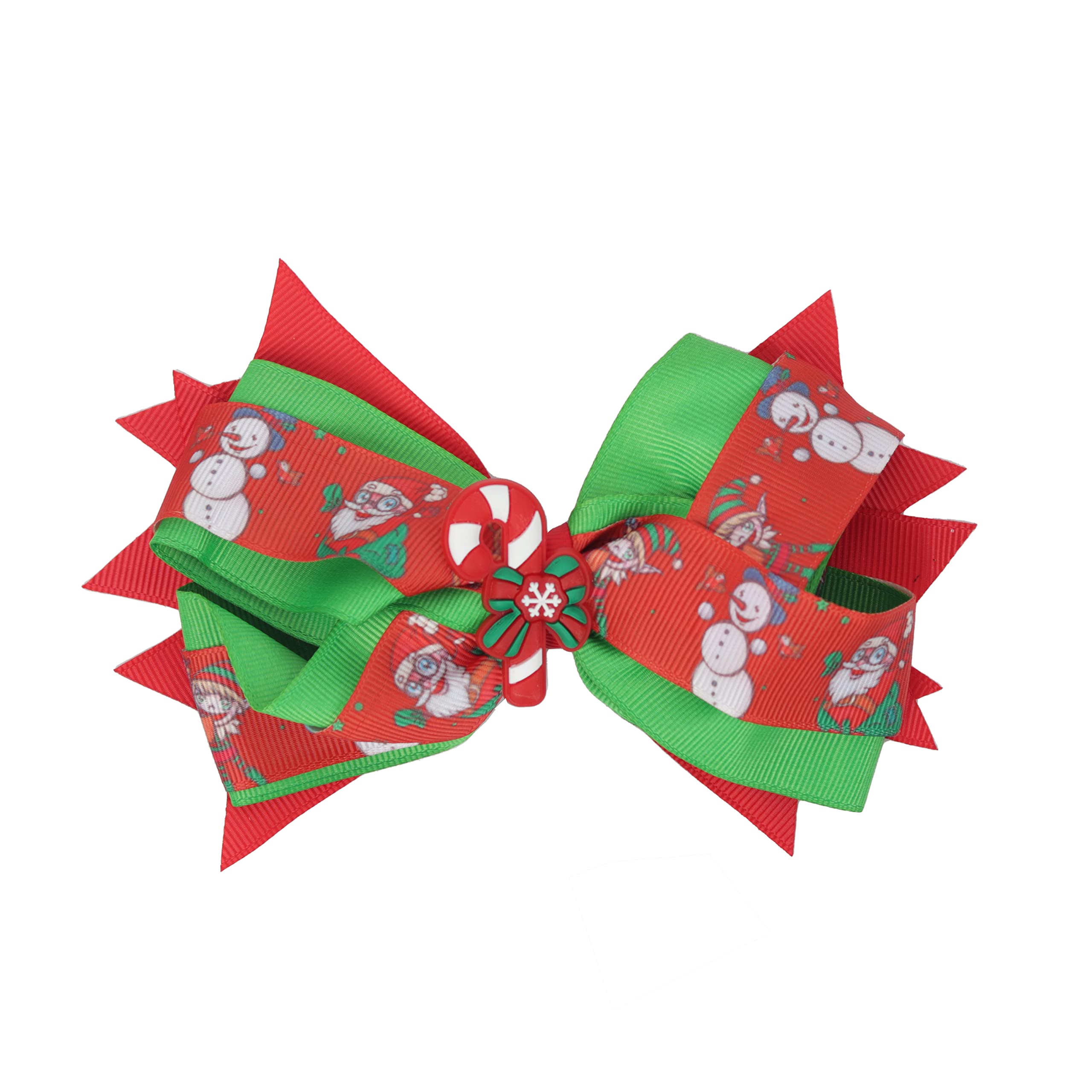 Hair BowLayered Christmas Bow with Silicone Charm - Green Candy Cane