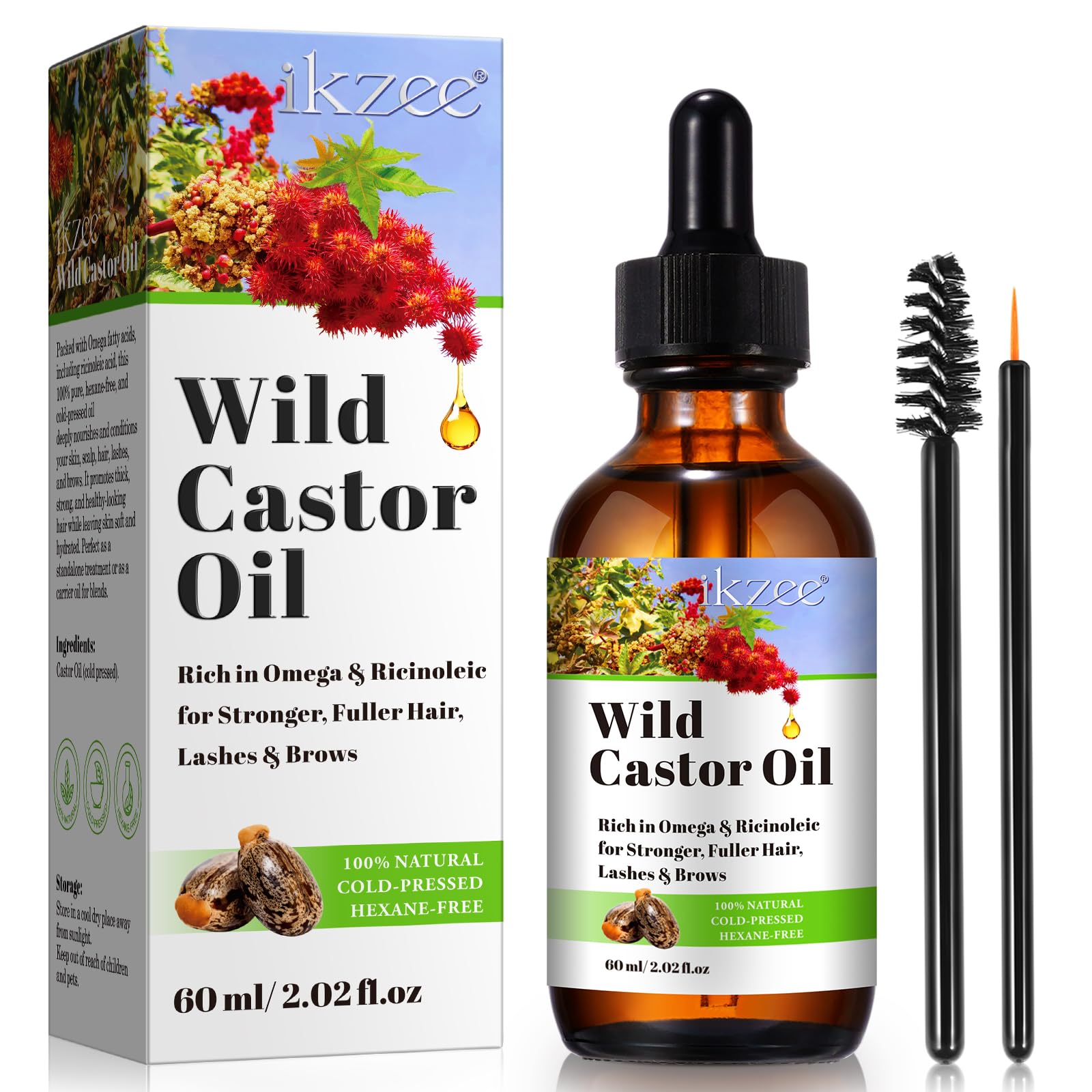 IKZEE Castor Oil, Cold Pressed Castor Oil for Hair Growth, Eyebrow Nourishment, and Skin Hydration