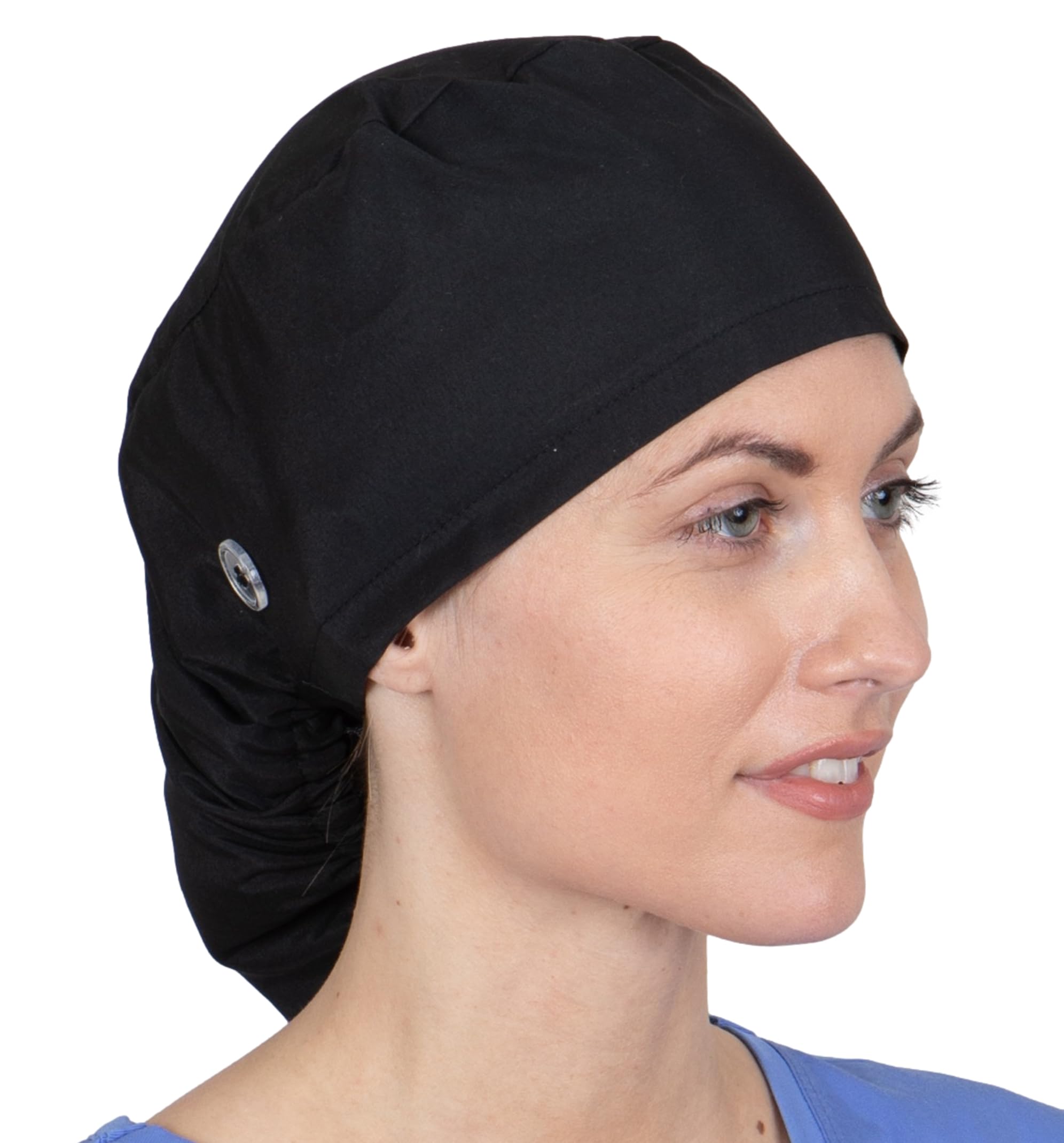 Scrub Caps Women Ponytail  Surgical Caps For Women Long Hair  Nurse Cap  Scrub Hats For Nurses  Bouffant Scrub Cap, Black (P