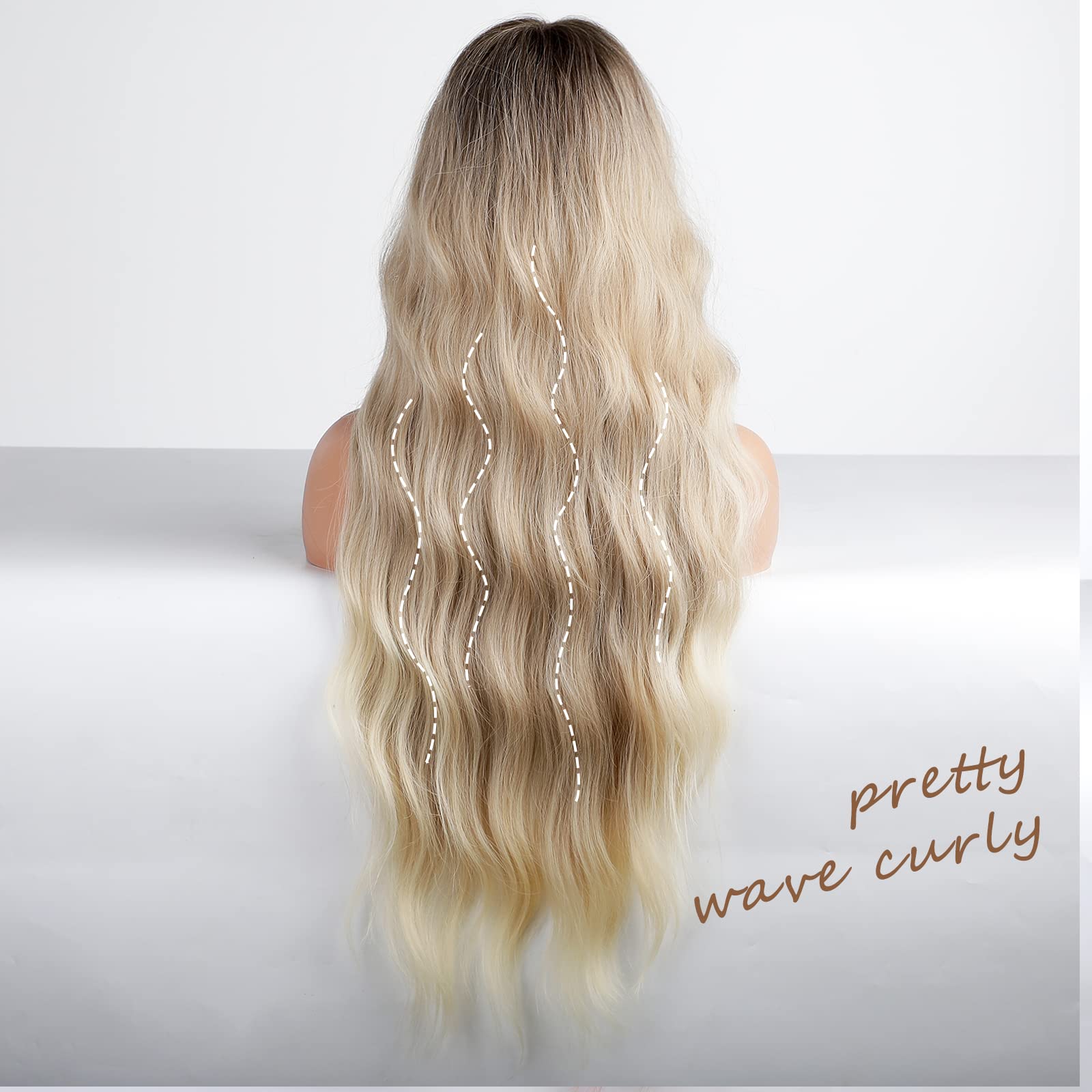 EMMOR Blonde Lace Front Wig Long Wavy Ombre Platinum Blonde Middle Part Lace Wigs for Women Gray Lace Wigs with Baby Hair
