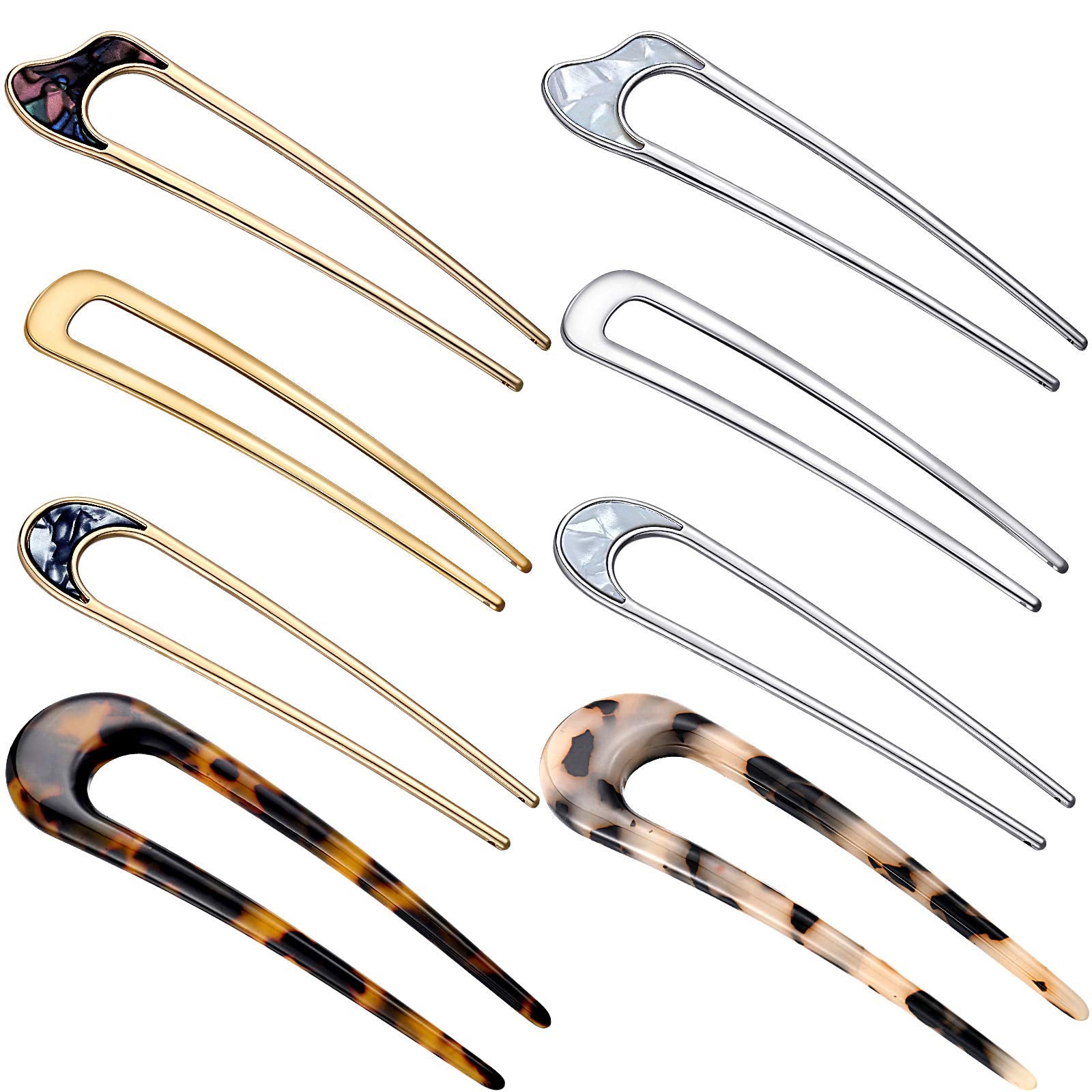 8 Pieces U Shaped Hair Pins French Pins Metal U Vintage Fork Hair Pin for Buns Women Girls Hairstyle Accessories(Cute Patterns)