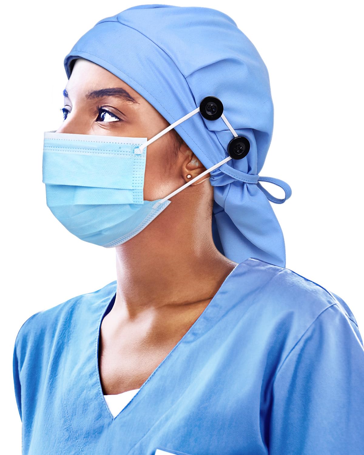 XL Work Bonnet for Long Braids Silk Satin Lined Ceil Blue