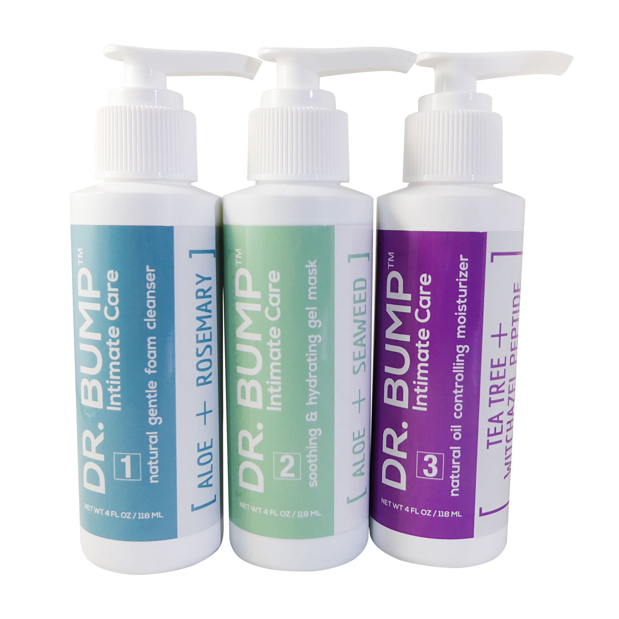 Waxness Dr. Bump Intimate Care 3Step Post Waxing Treatment Kit Cleanser Mask Oil Control Moisturizer 3 x 4 fl oz (118 ml)  Pro