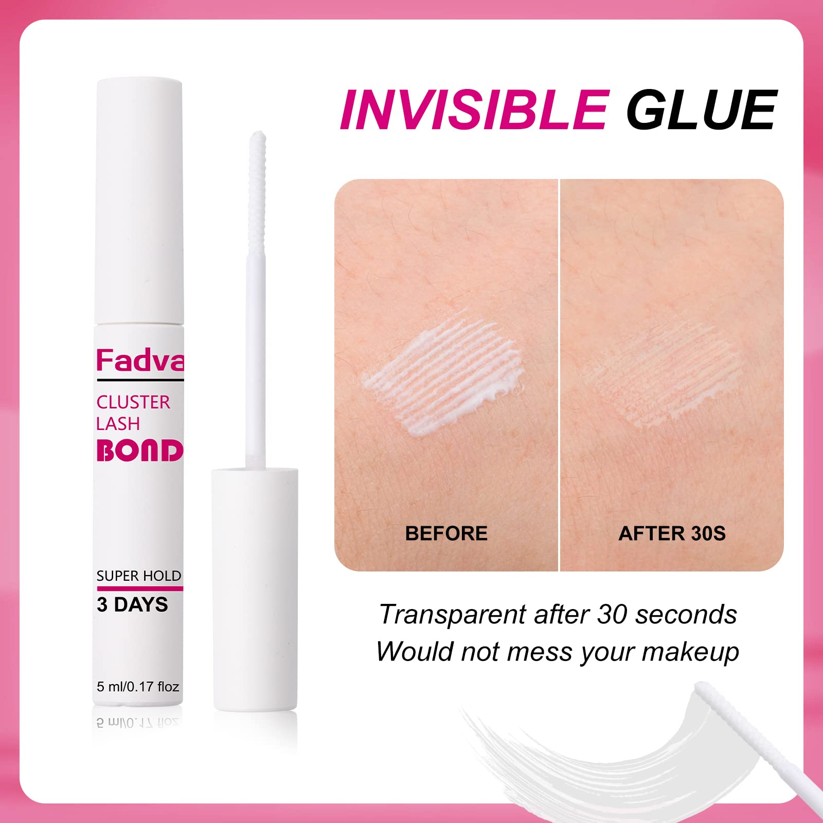 Fadvan Cluster Lash Glue Lash Bond Mascara Wand Clear/White Eyelash Glue For Individual Cluster Lashes Long-Lasting Waterproof L