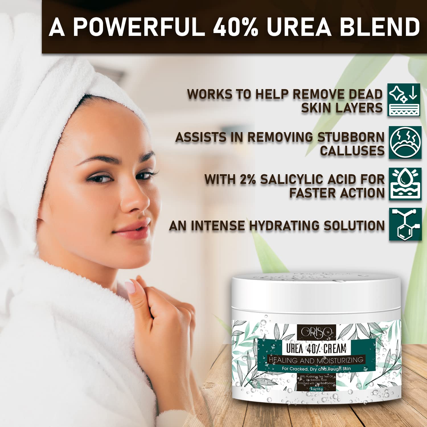 Urea Cream 40 Percent - Intensive Hydration for Dry and Cracked Heels, Feet, Hands, Elbows and Knees - Callus Remover for Women