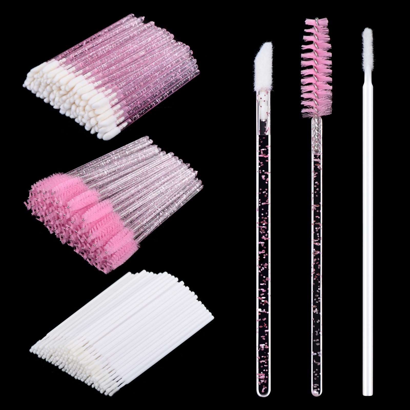 EKYSSO 400PCS Spoolies for Eyelash Extensions, Disposable Lash Spoolies Mascara Wand Makup Kits, Include 100PCS Eyelash Mascara 