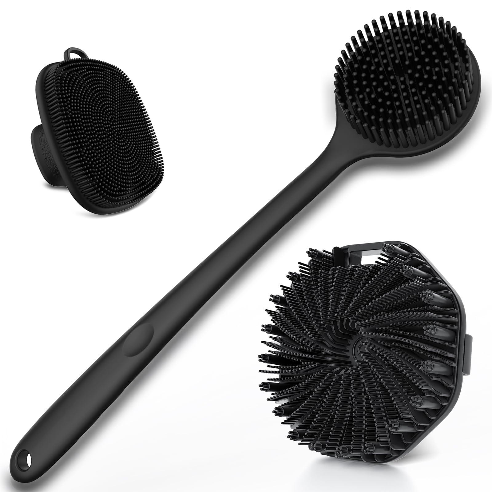 3 Pcs Silicone Bath Brush Set,Back Scrubber & Body Brush & Face Brush Set, Super-Exfoliating & Lathering Body Scrubber, Shower B
