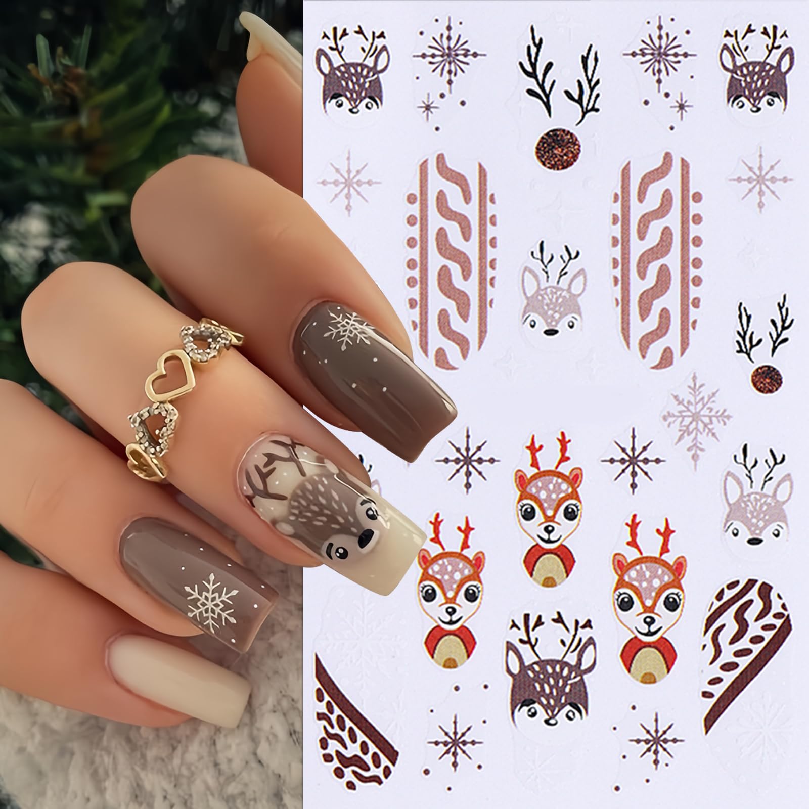 5Sheets Christmas Nail Art Stickers Decals Snowman Elk Christmas Nail Decals 3D Self-Adhesive Snowflake Christmas Nails Design W