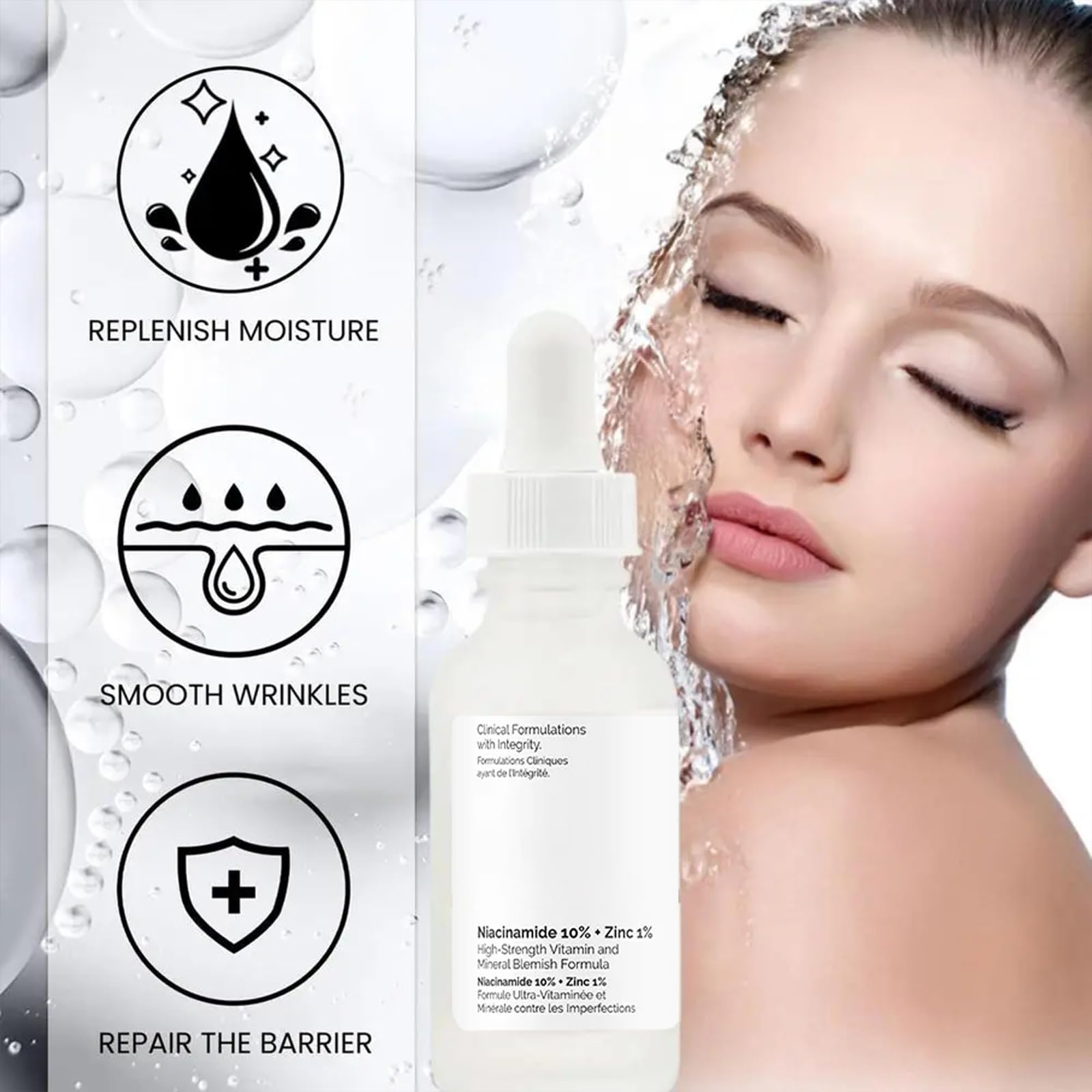 Niacinamide 10% + Zinc 1% Face Serum for Women, 2 PCS Refreshing Niacinamide Serum for Face, Niacinamide Facial Serum For Acne.