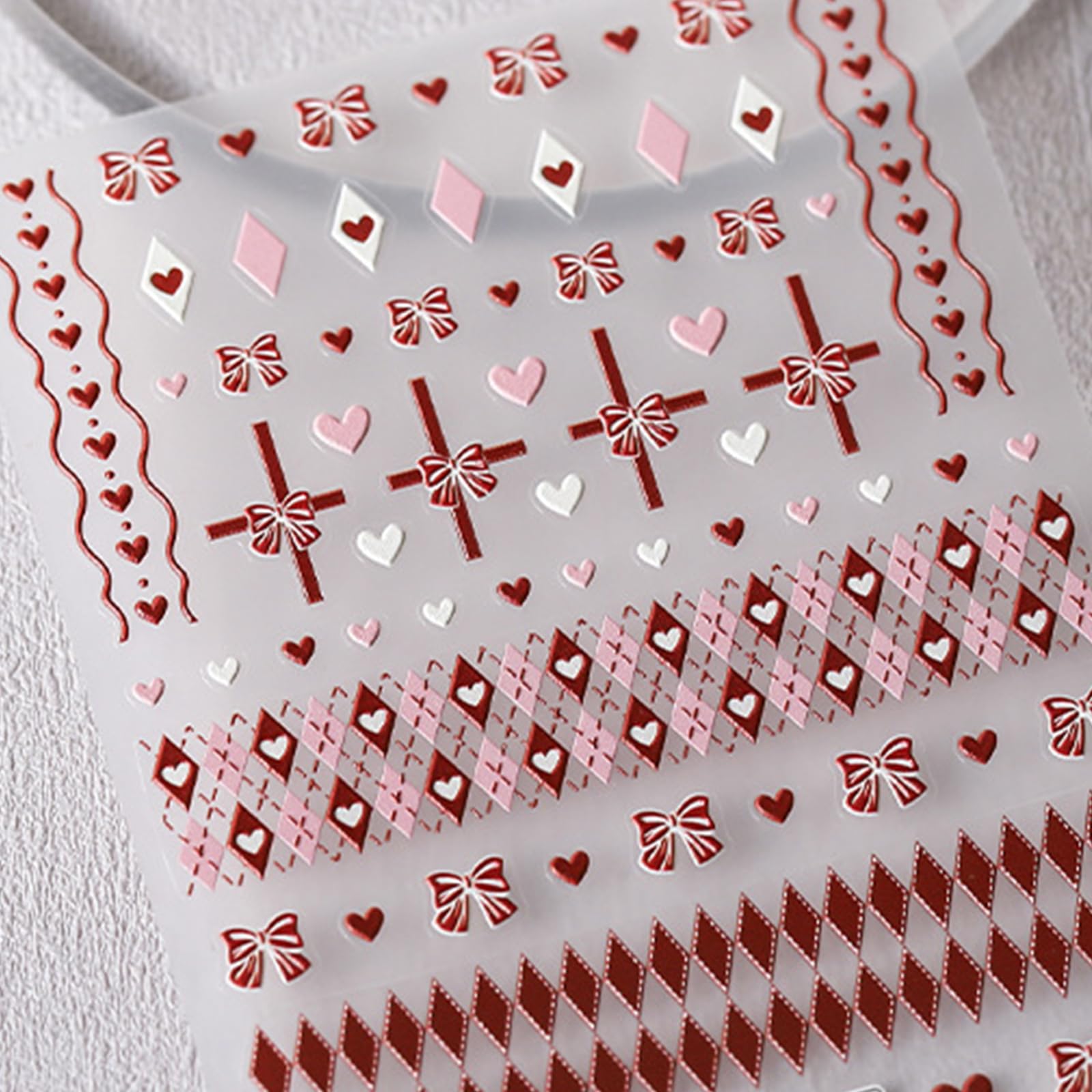 Love Heart Nail Stickers Decals Red White Heart Nail Stickers For Nail Art 5D Self Adhesive Valentine'S Day Bow Nail Decals Bow