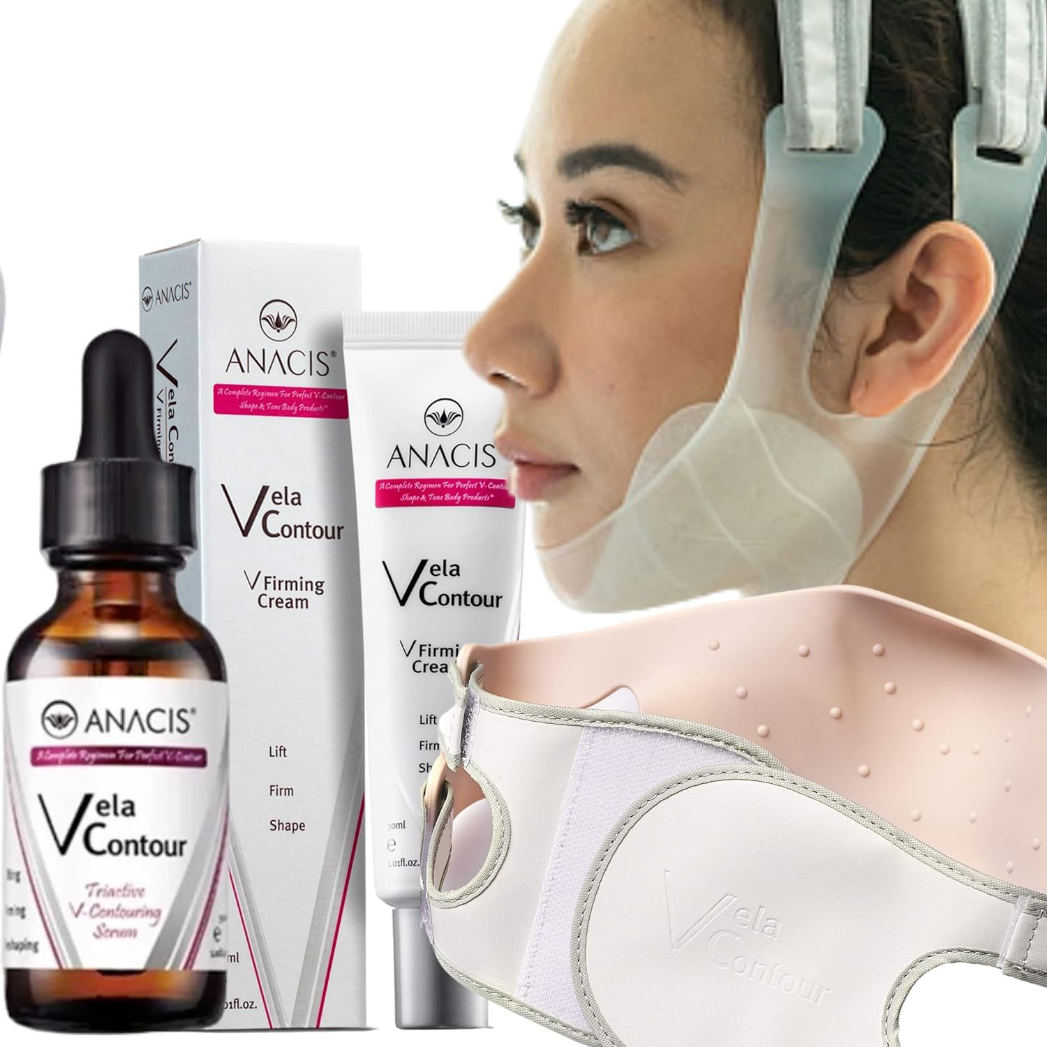 Anacis Advanced Set Neck Cream Serum Facial Belt Works For Visible Correction Of Neck Chin And Jawline - Fine Lines - Neck Wrink
