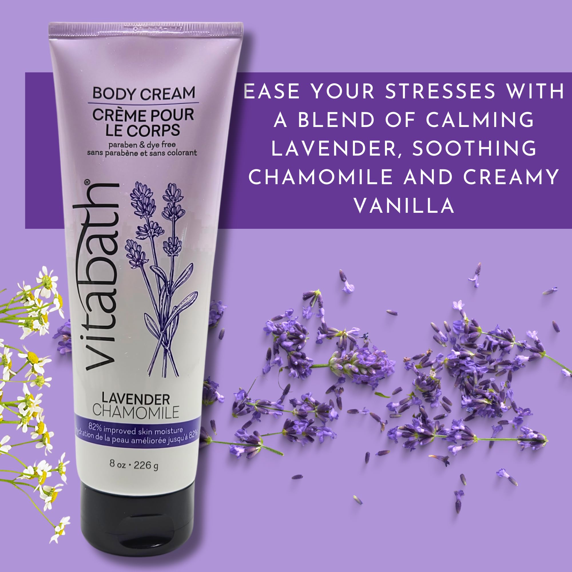 Vitabath Lavender Chamomile Moisturizing Body Cream - Soothing Hydration Vitamin & Nutrient Skin Care - Replenishing All Over Dr