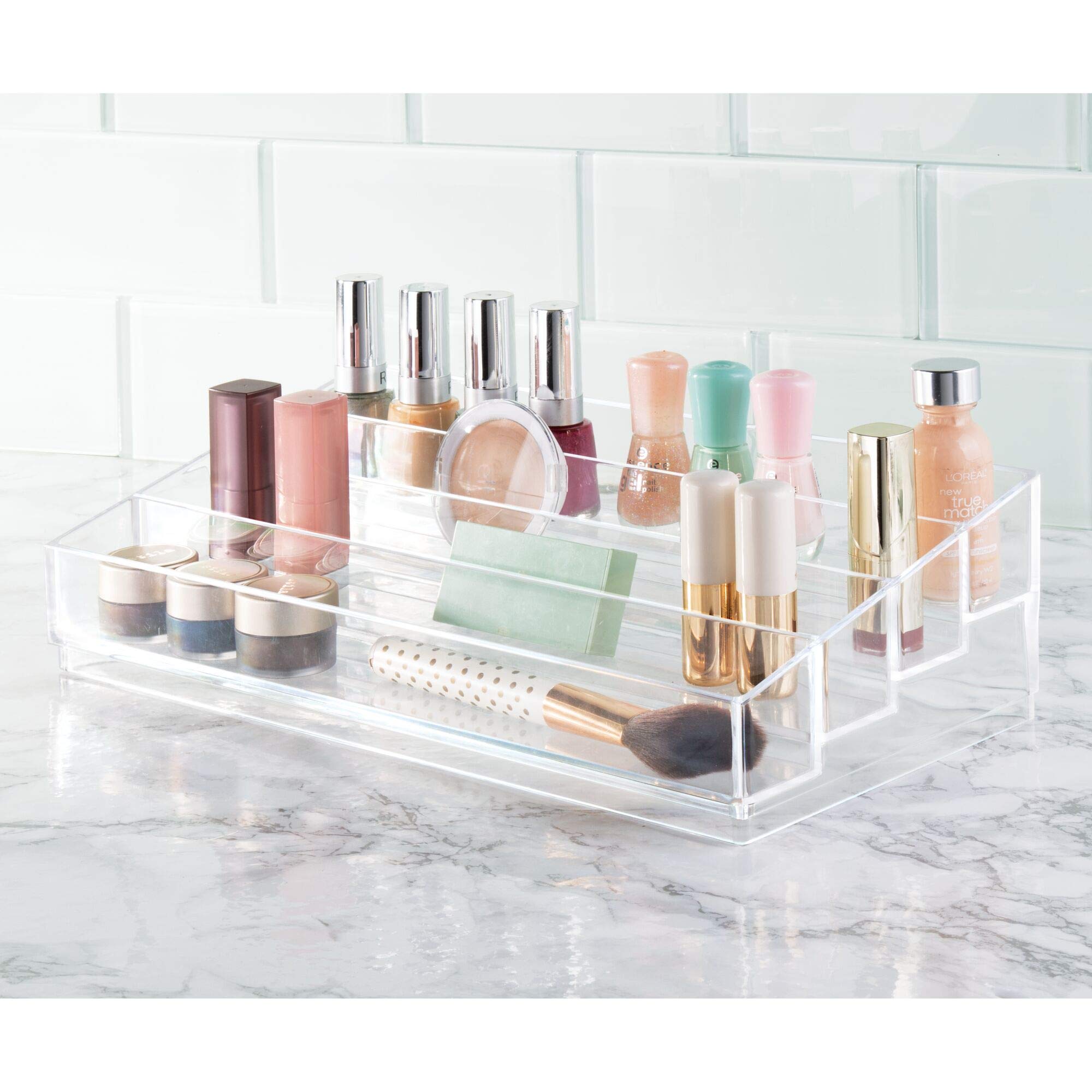 iDesign Tiered Cosmetics & Nail Polish Organizer, The Clarity Collection - 12.75 IN X 6.5IN X 3.75 IN, Clear