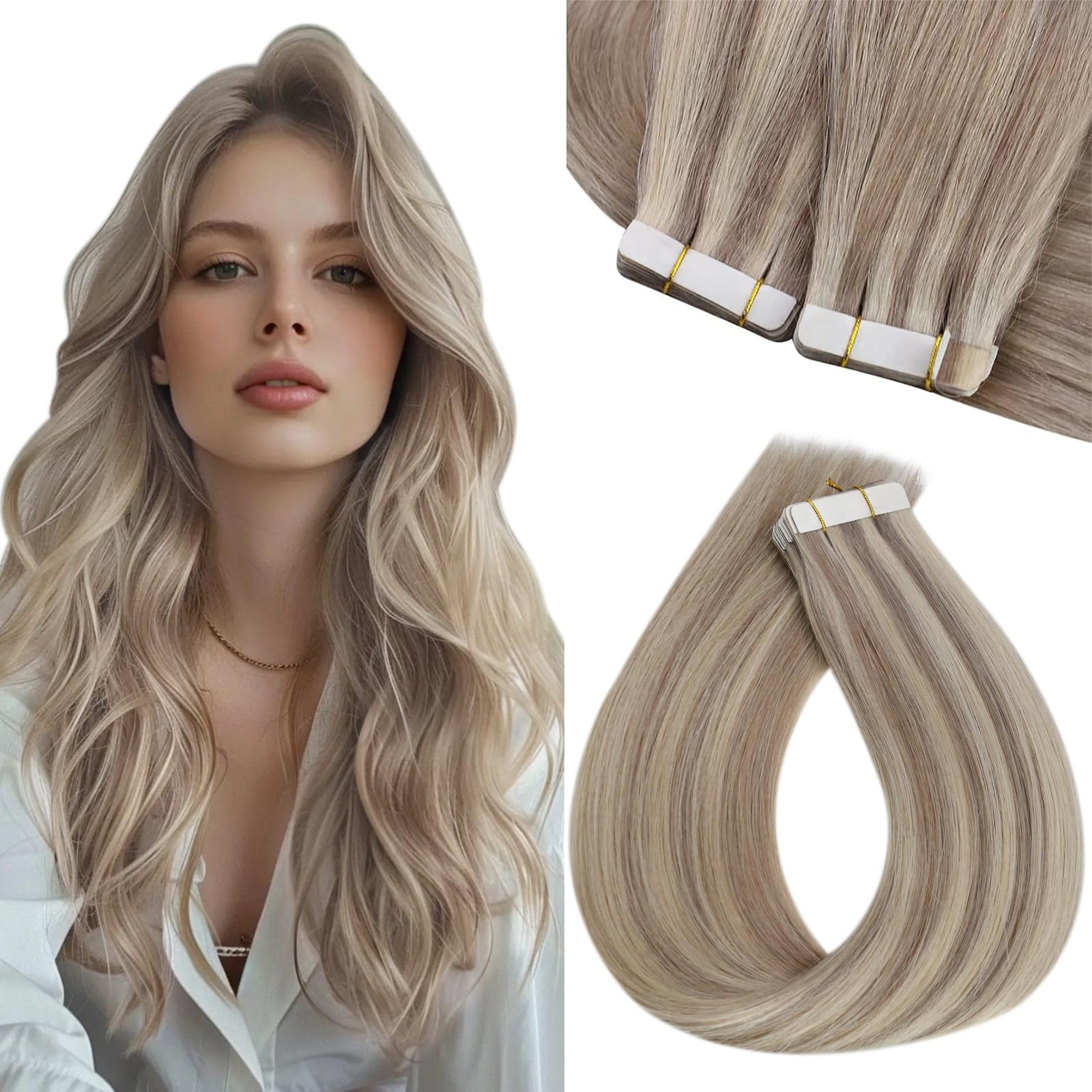 Sunny Hair Tape In Extensions Human Hair Dirty Blonde Highlights Short Tape In Human Hair Extensions Dirty Blonde Highlight Plat