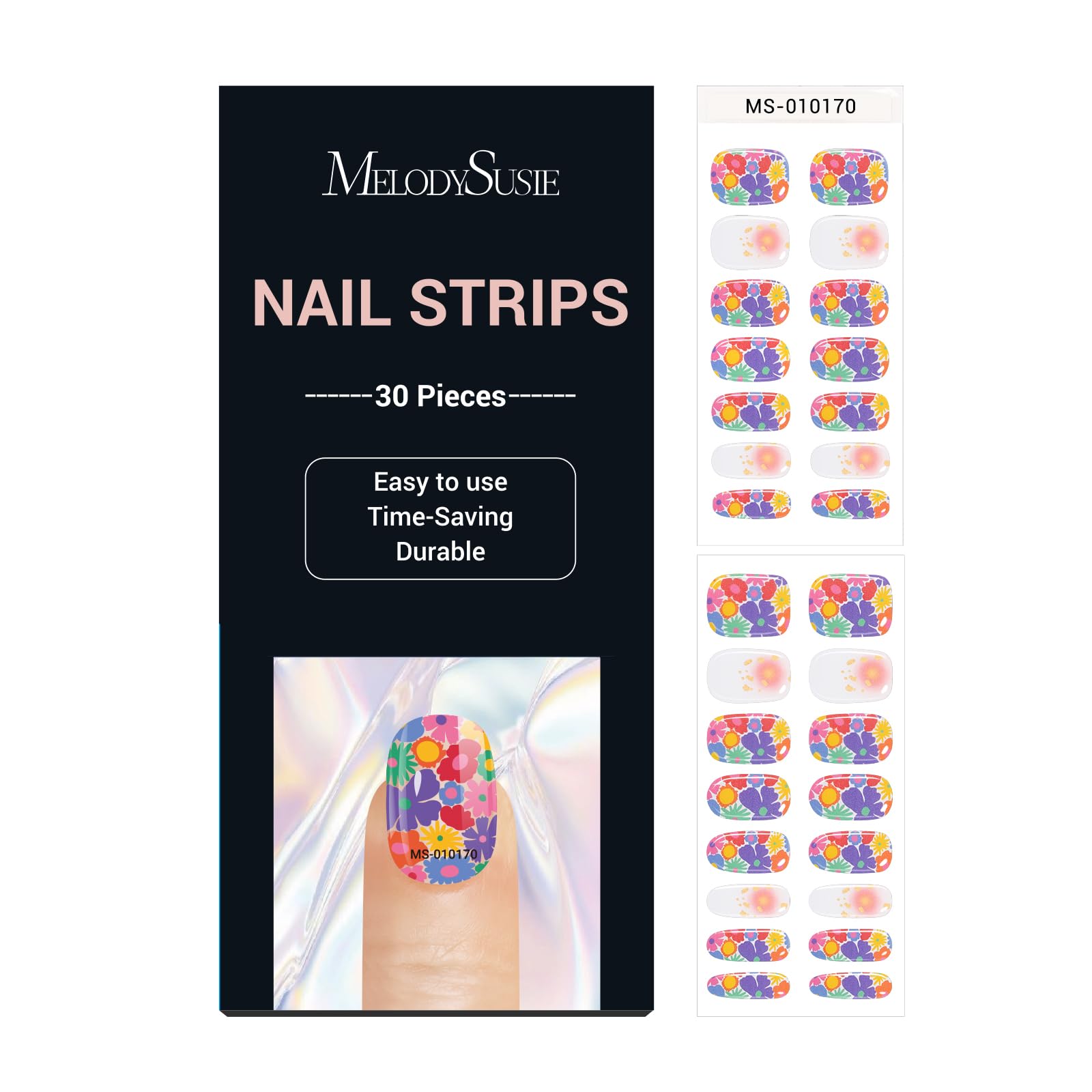 MelodySusie Semi Cured Gel Nail Strips (Flower Filled)- Works with Nail lamp, Salon-Quality, Long Lasting, Easy to Apply & Remov