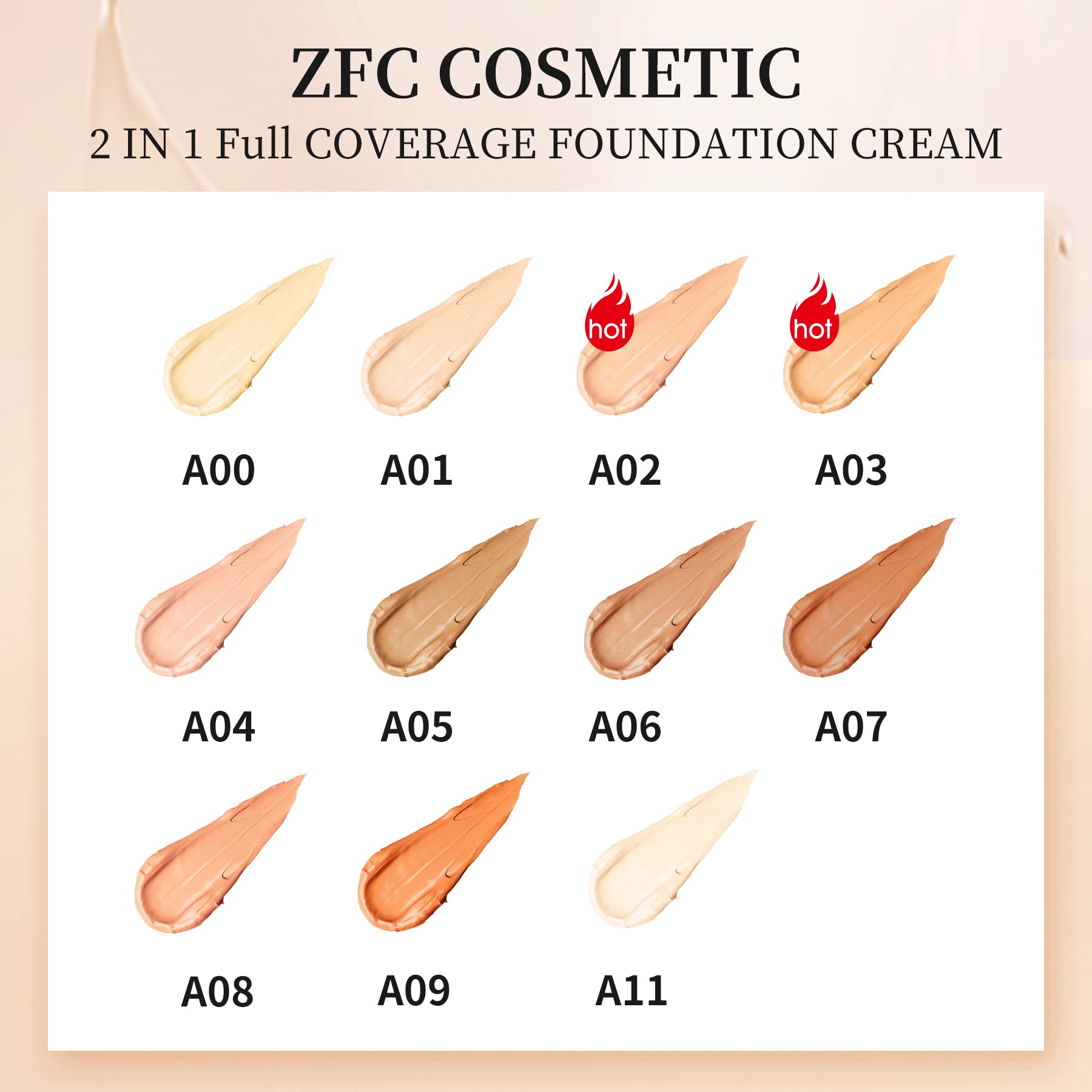 Zfc Foundation Makeup Concealer, Medium-To-Full Coverage Foundation Cream, Long Lasting Waterproof Up To 12Hr Hybrid Setting Pow