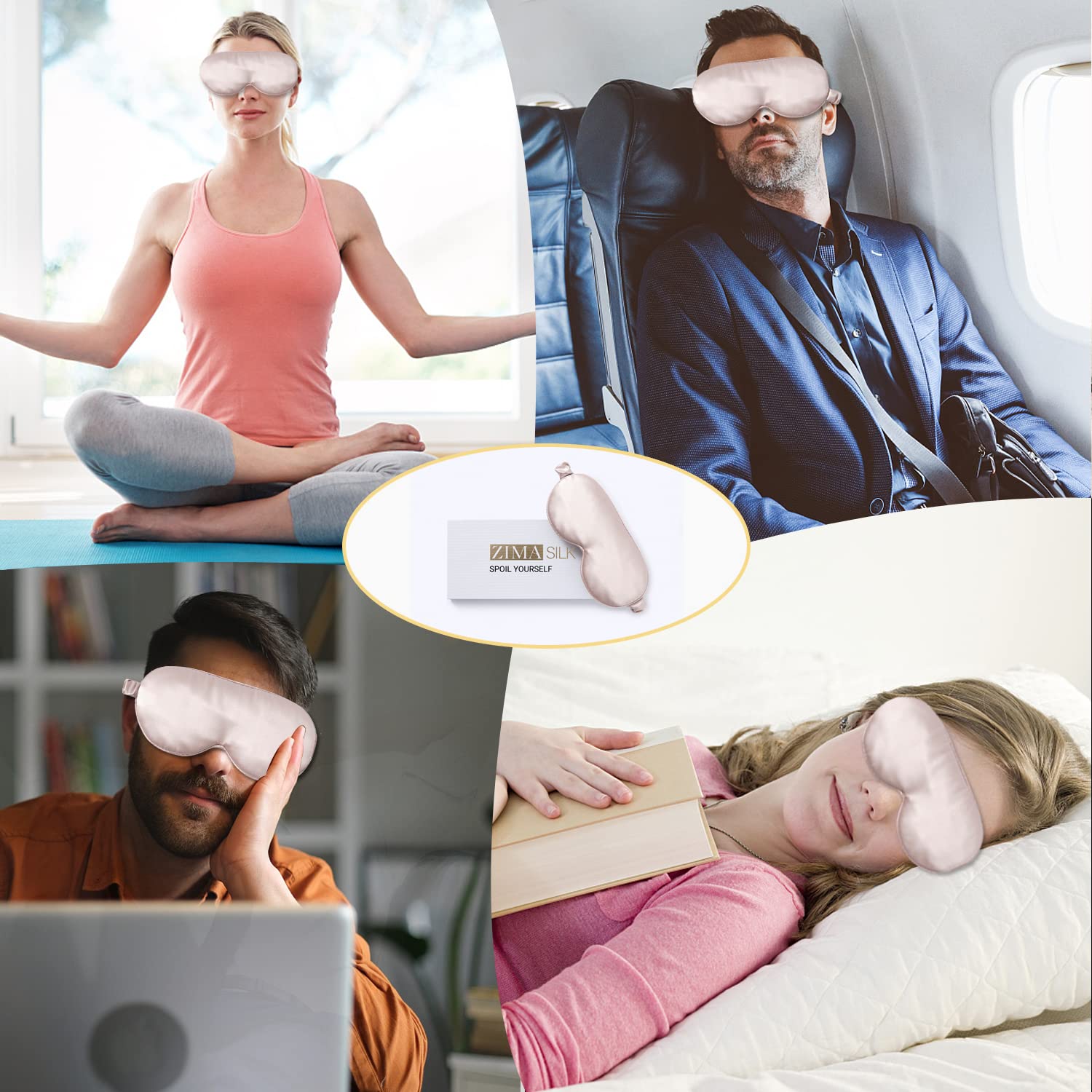Zimasilk Adjustable Silk Contour Sleep Mask, 100% 22 Momme Mulberry Silk Eye Mask, Designed For Long Lashes And Eyelash Extensio