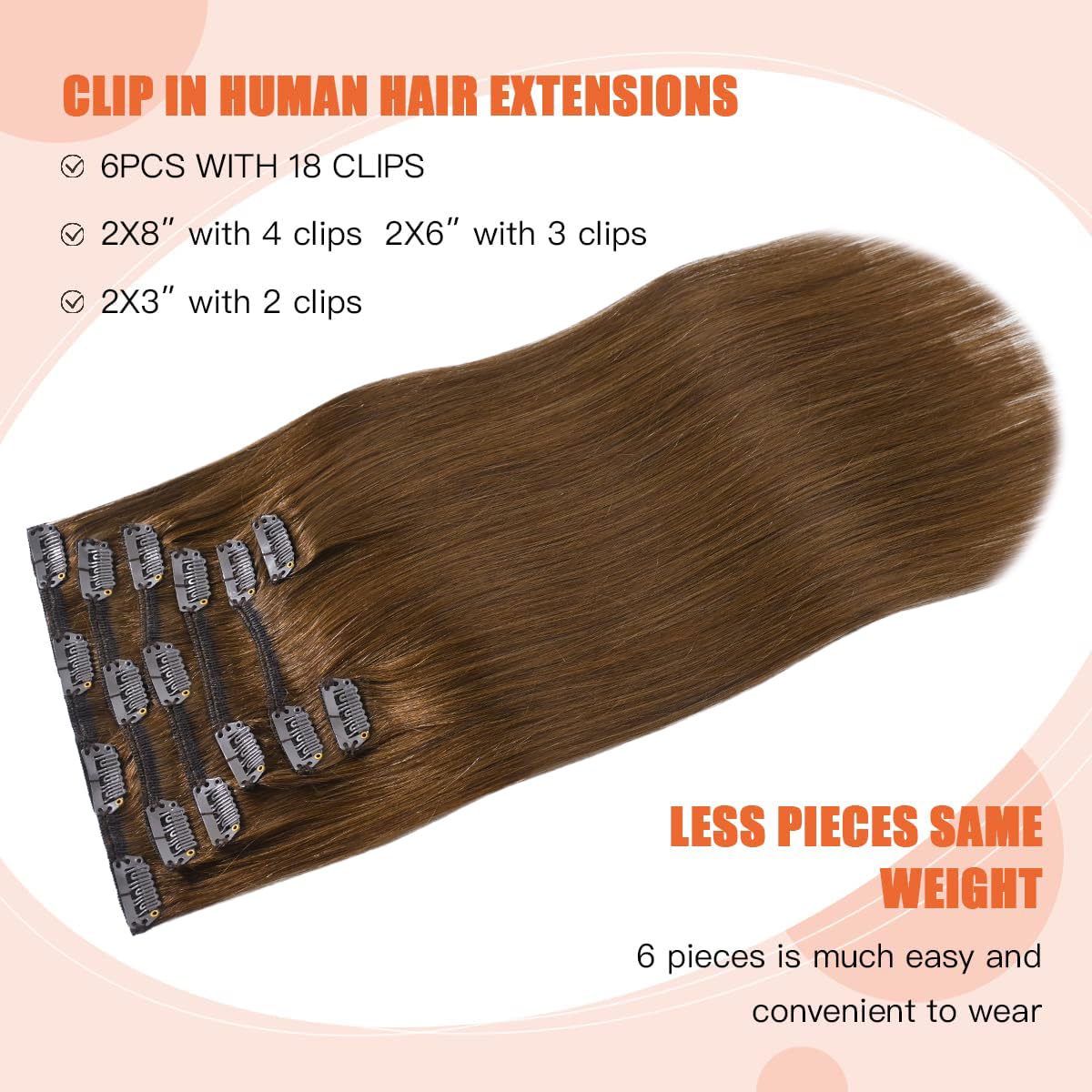 UGOTRAYS Clip in Hair Extensions,Chestnut Brown Hair Extensions 14 Inch Clip in Hair Extensions Real Human Hair Double Weft 70g