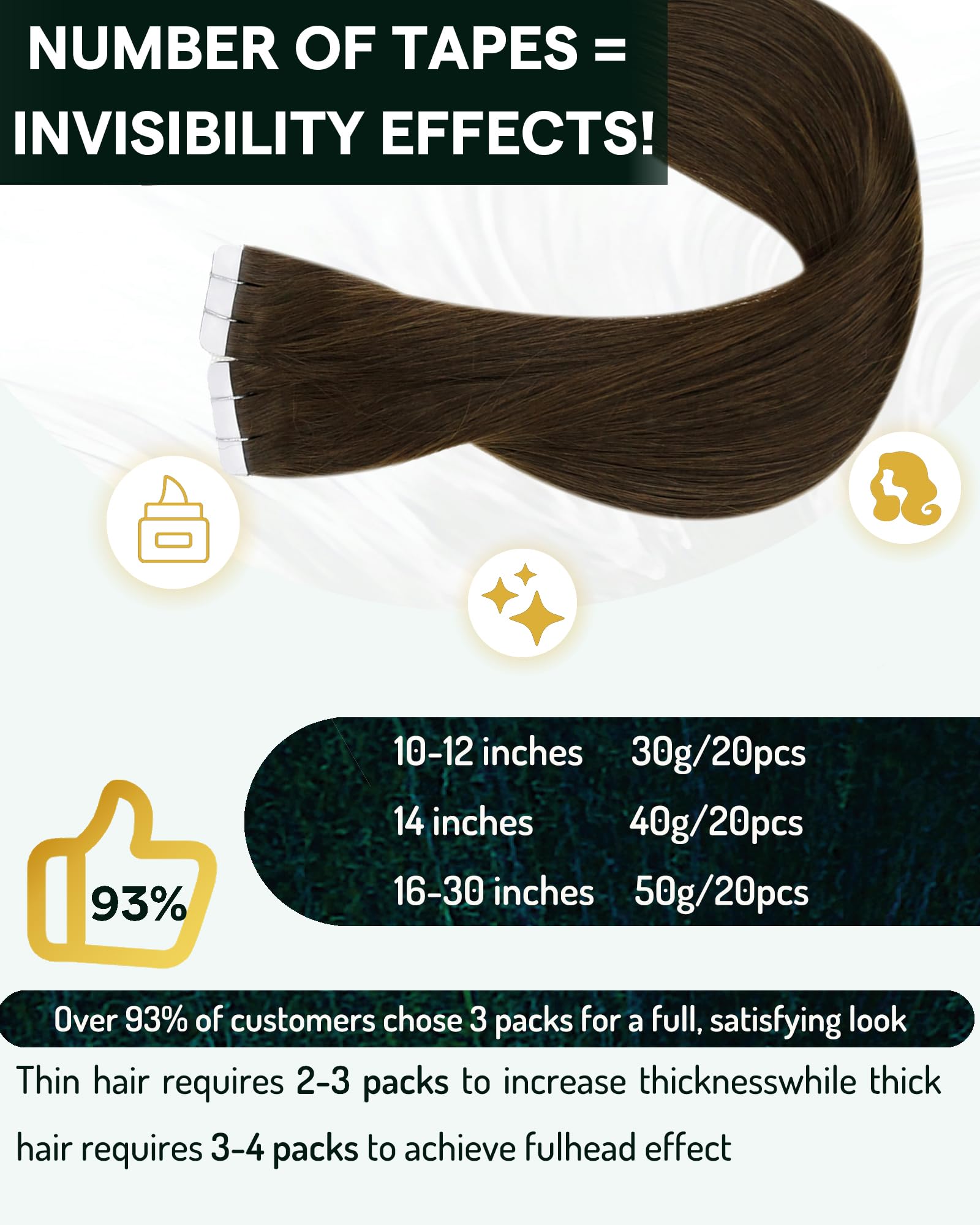 RUNATURE Brown Human Hair Tape in Extensions 14 Inch Brazilian Straight Tape in Remy Hair Extensions Skin Weft Glue in Extension