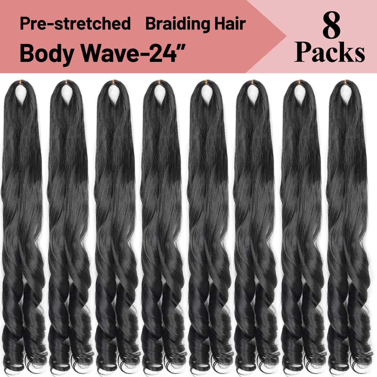 Luoyudu French Curly Braiding Hair 24Inch Loose Wavy 8 Packs #1B Black Bouncy Braiding Hair Extensions 75G/Pack Synthetic French