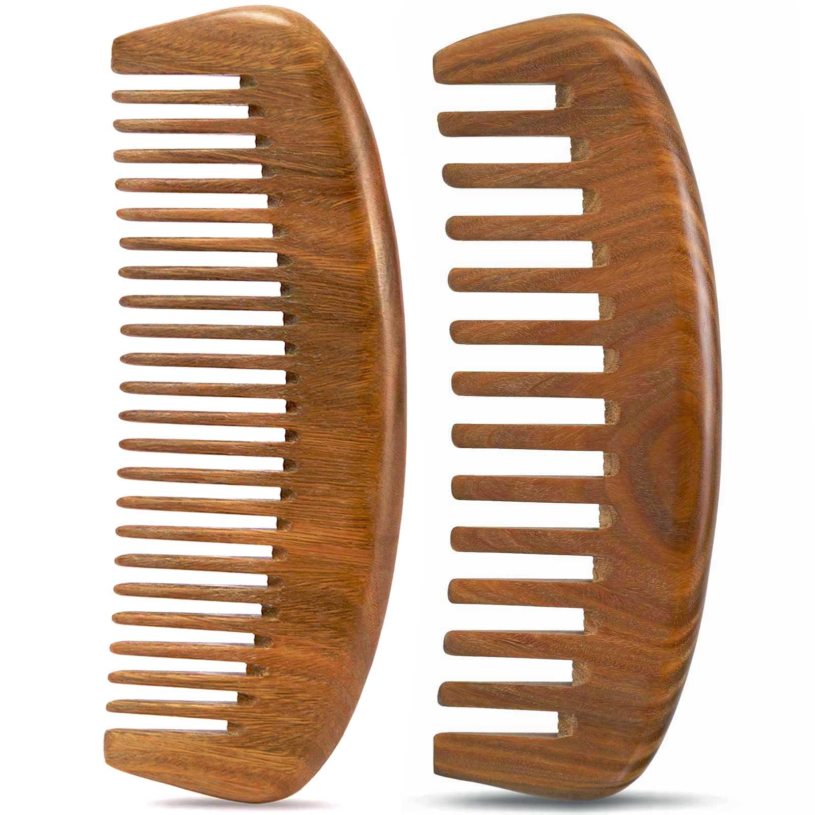 Moreinday Wooden Comb for Women Hair Growth, Wide Tooth for Curly Hair, Labor Comb 2 Pack- Sandalwood