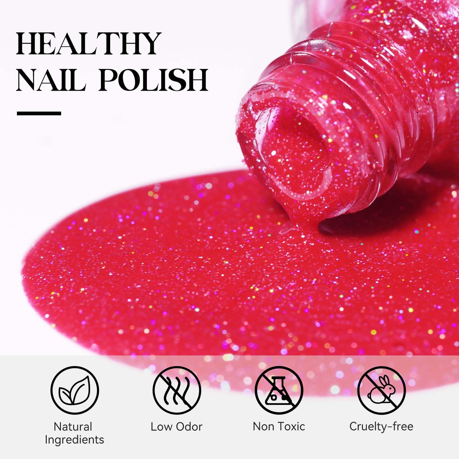 Mizhse Quick Dry Nail Polish, Shimmery Hot Pink Nail Polish Air Dry Fast, 15Ml/0.5 Fl Oz Regular Sparkle Shiny Water-Based Glitt