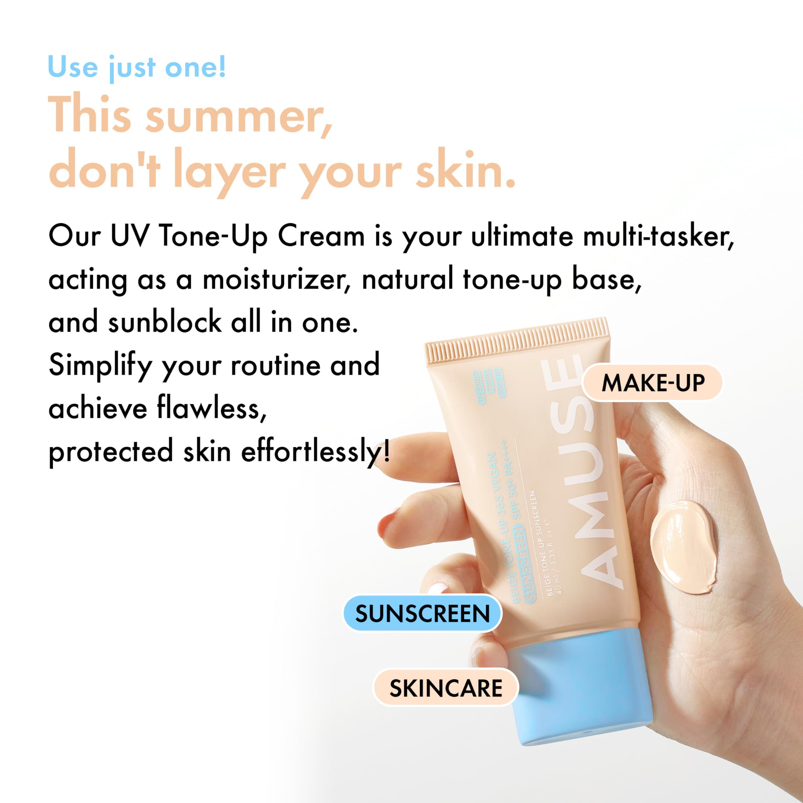 Amuse SEOUL 365 Vegan Beige tone Up Cream | Summer Foundation, Base-skip Tone Up, Beige Color, Natural Coverage, Lightweight, No