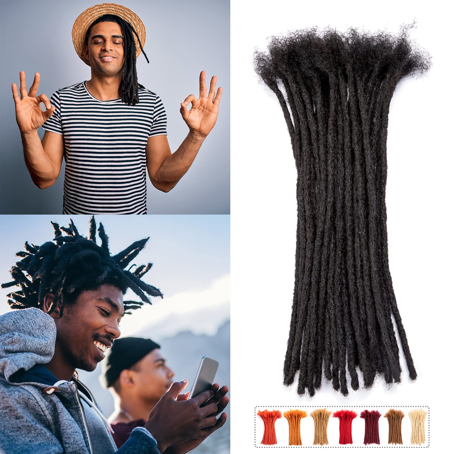 Teresa Small 0.4cm and Medium 0.8cm Width 12 Inch 10 Strands 100% Human Hair Dreadlock Extensions for Men/Women/Kids 0.4cm Width