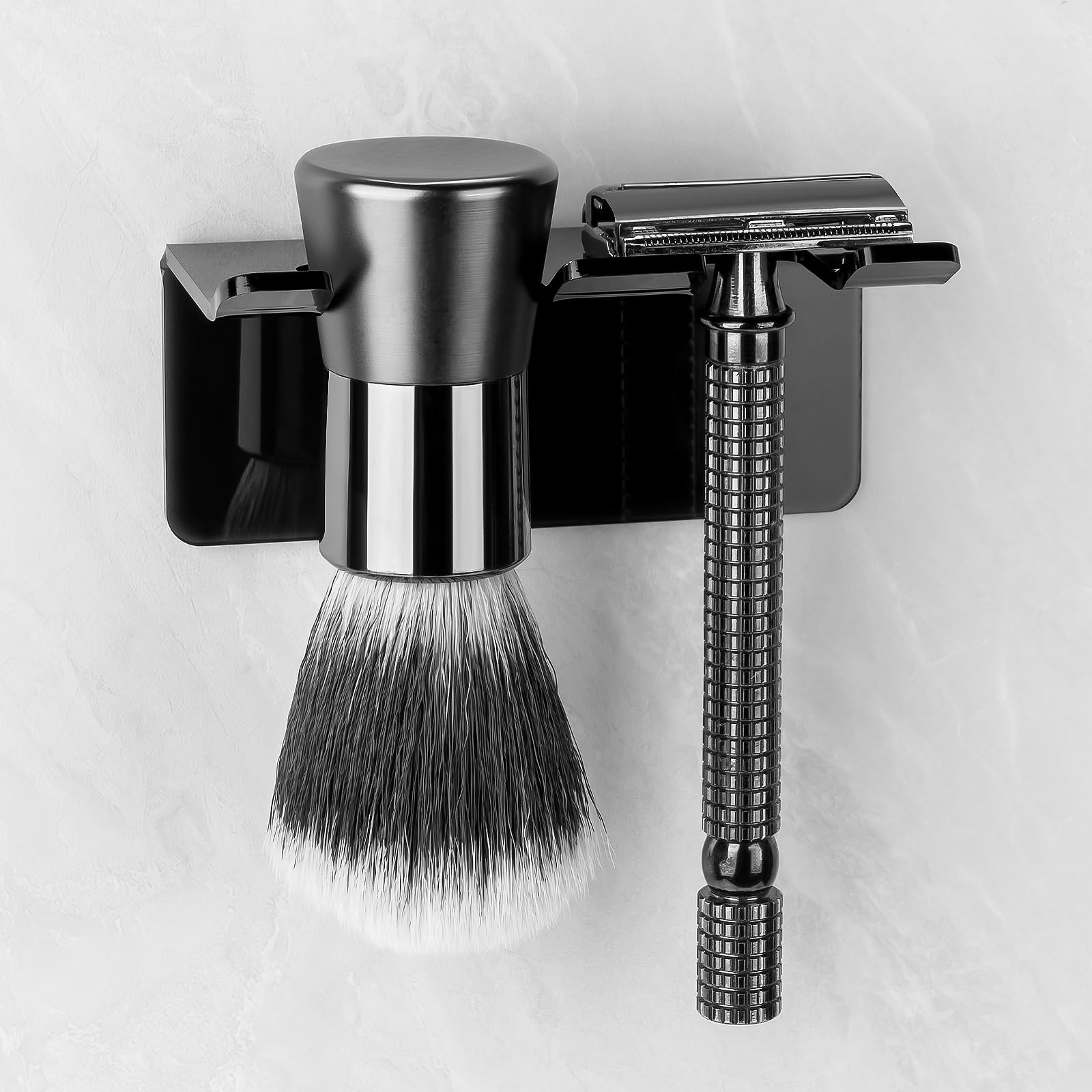 Luexbox Safety Razor Holder For Shower Wall, Self Adhesive Razor And Brush Stand For Bathroom, Shaving Brush Stand Compatible Wi