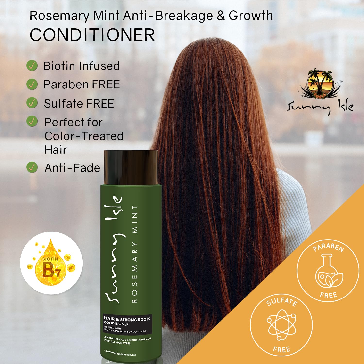 Sunny Isle Rosemary Mint Hair & Strong Roots Conditioner 12oz | Anti-Breakage & Growth Formula | Infused with Biotin & Jamaican