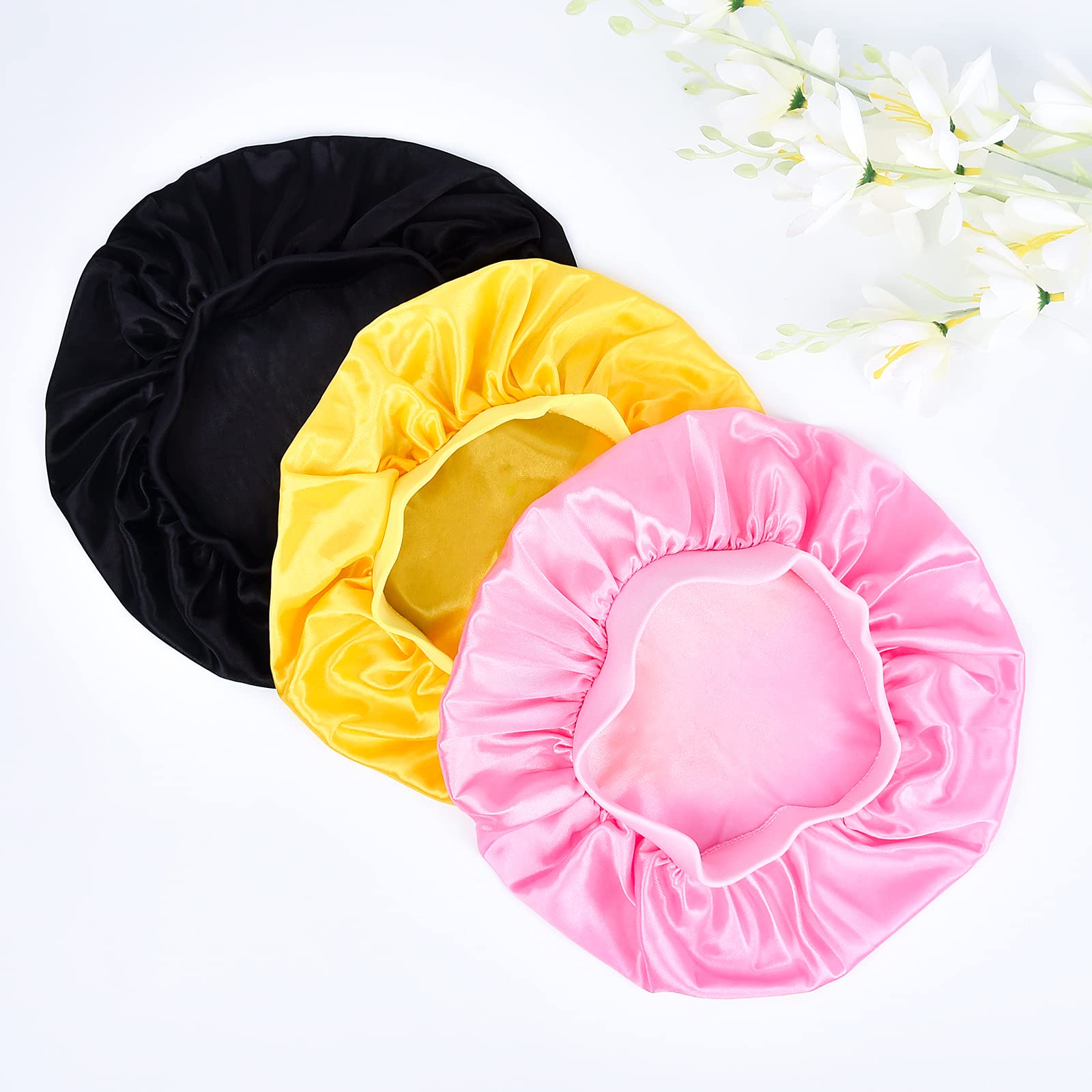 3 Pieces Kids Satin Bonnet Sleeping Cap Silk Wide Band Night Hats Hair For Natural Hair Teens Toddler Child Baby