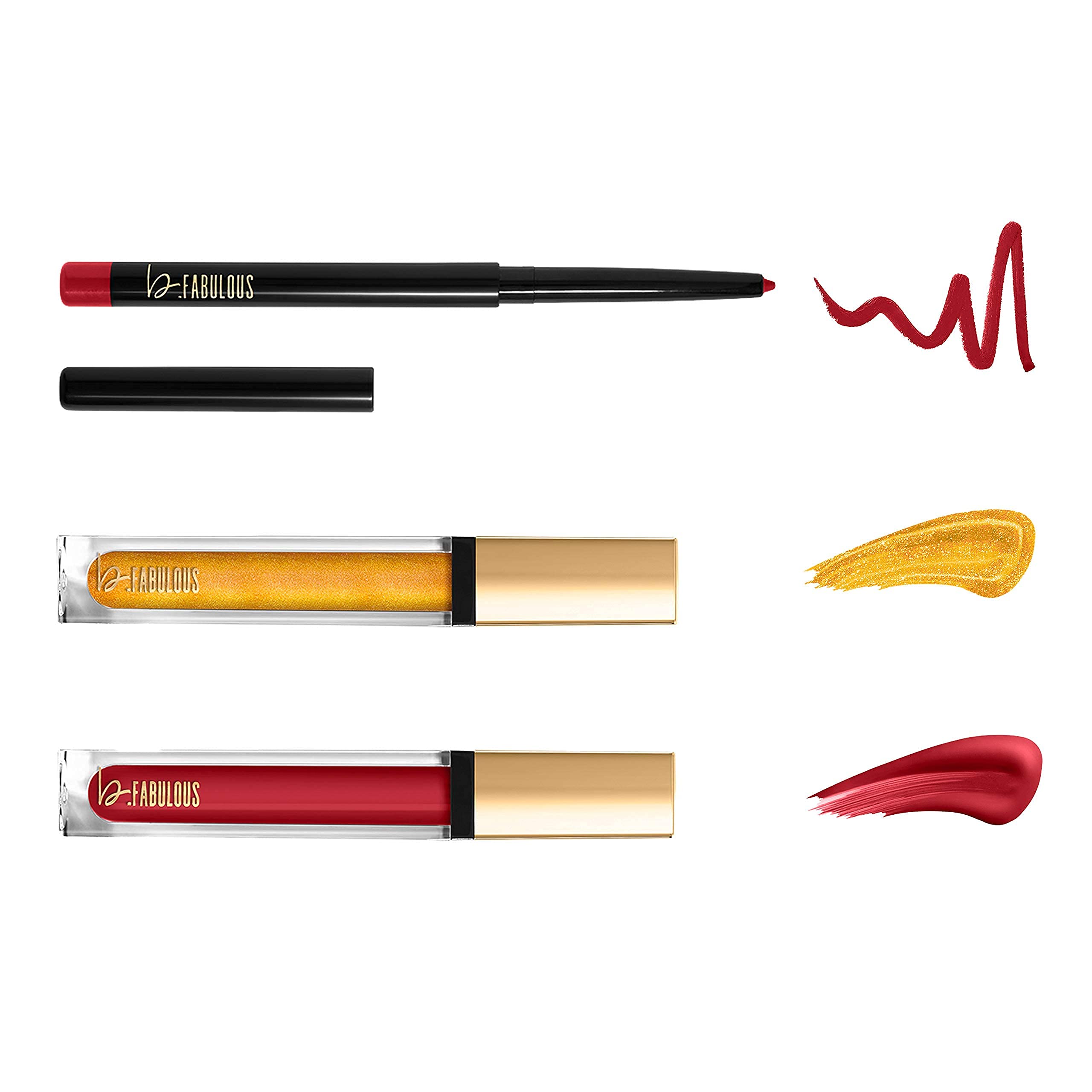 One Click Beauty B.Fabulous 3-Piece Lip Kit, Longwear Makeup, Smudge Proof Liquid Lipstick, Gloss, And Pencil, Matte Finish, The