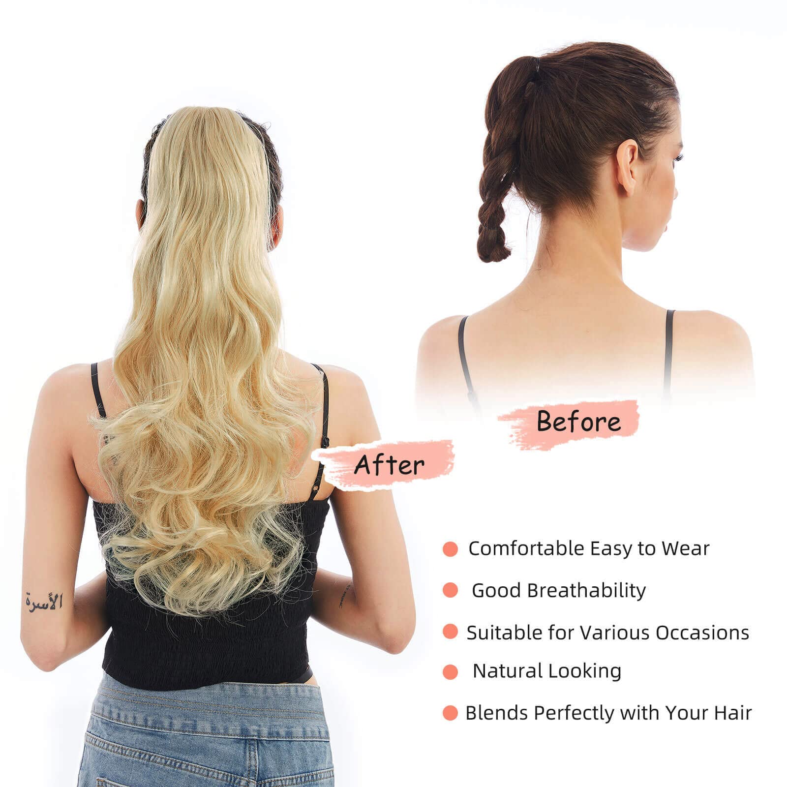 Heweicsy Ponytail Extension,Hair Extension Ponytail 22'' Long Claw Hair Extension Synthetic Curly Wavy Hairpieces Ponytail Clip