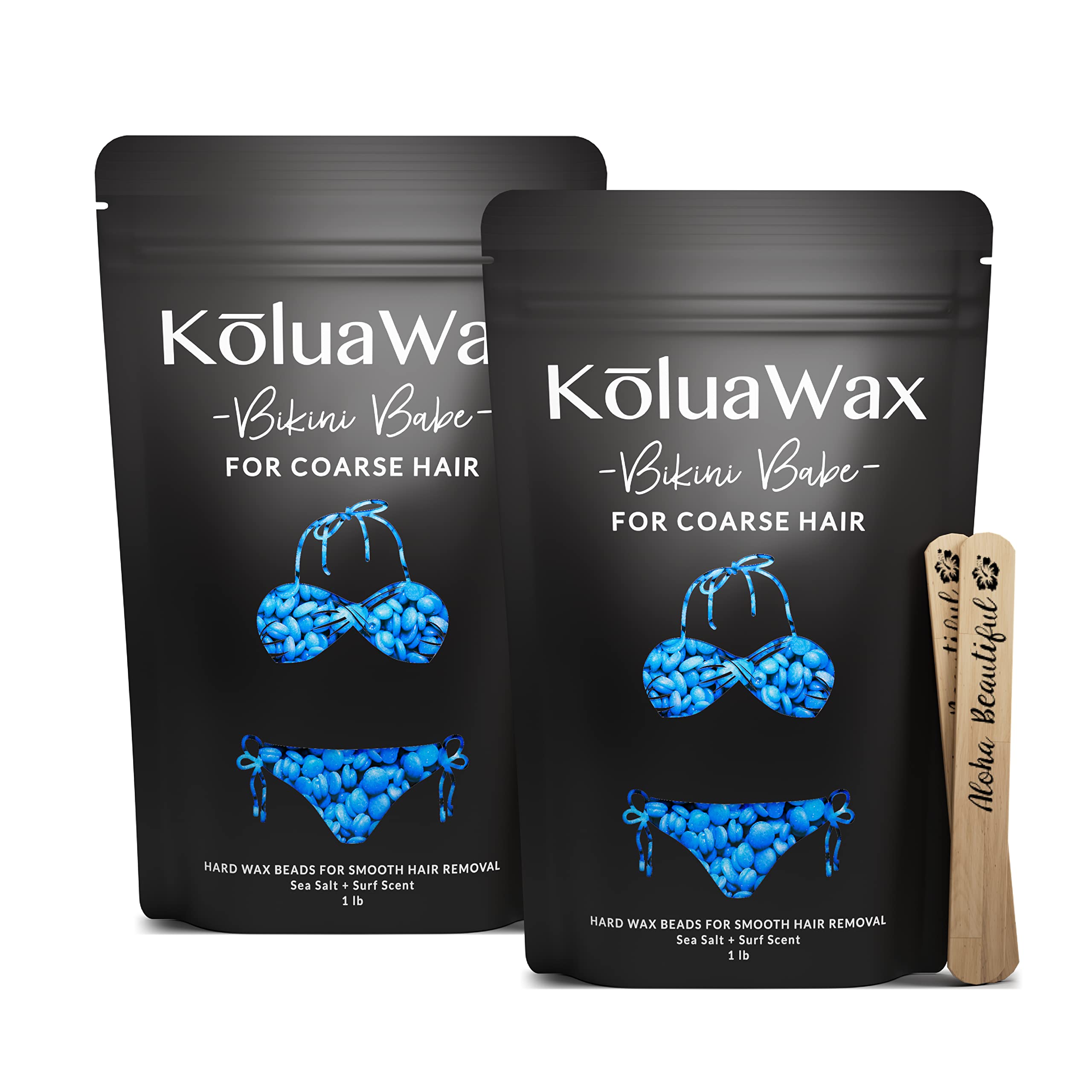 KoluaWax Hard Wax Beads for Hair Removal - Coarse Hair Formula - Face, Brazilian, Underarms, Back Chest, Bikini Waxing - Sea Sal