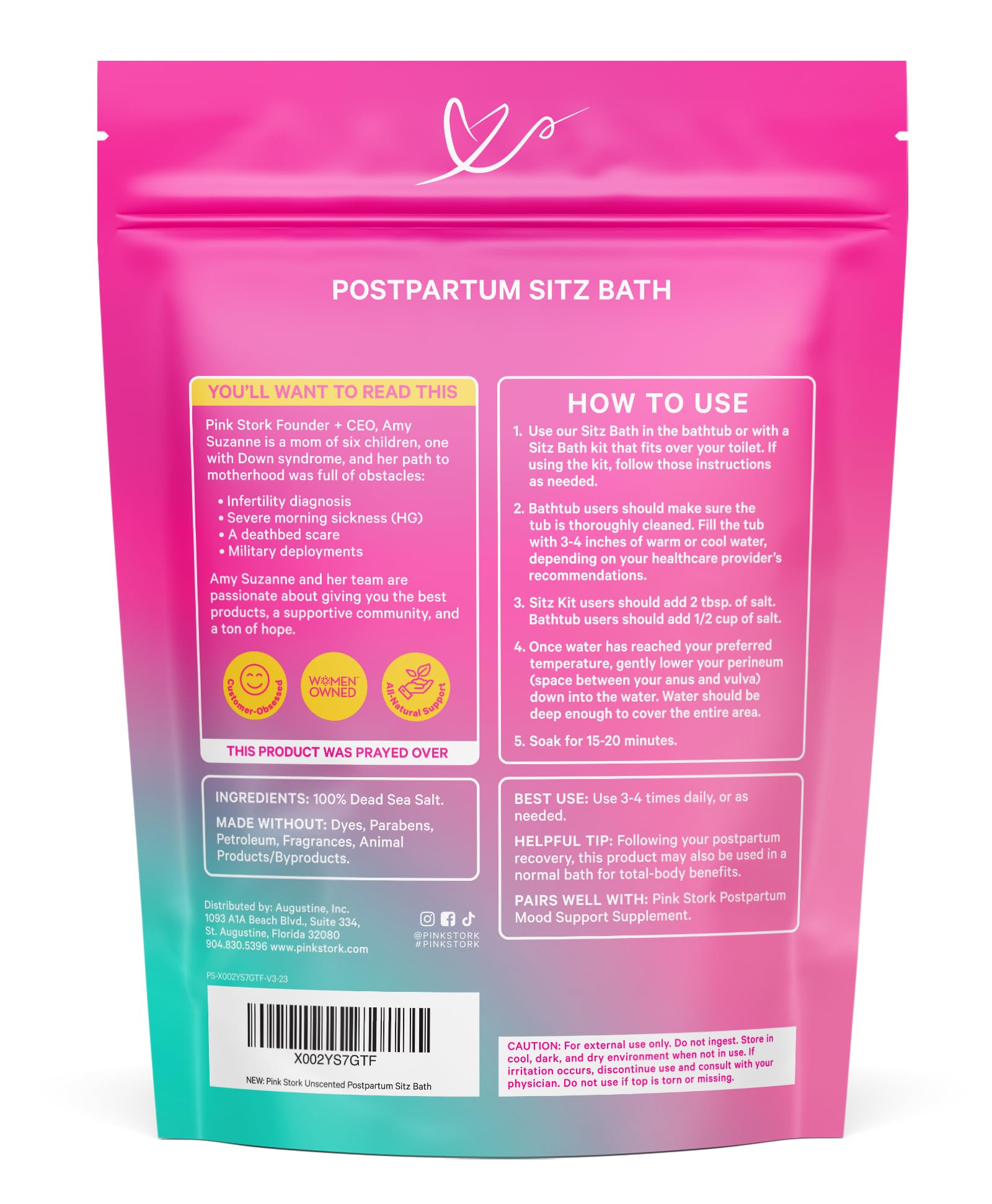 Pink Stork Postpartum Sitz Bath Soak: Dead Sea Salt For Perineal Care & Cleansing, Postpartum Recovery, Labor And Delivery Essen
