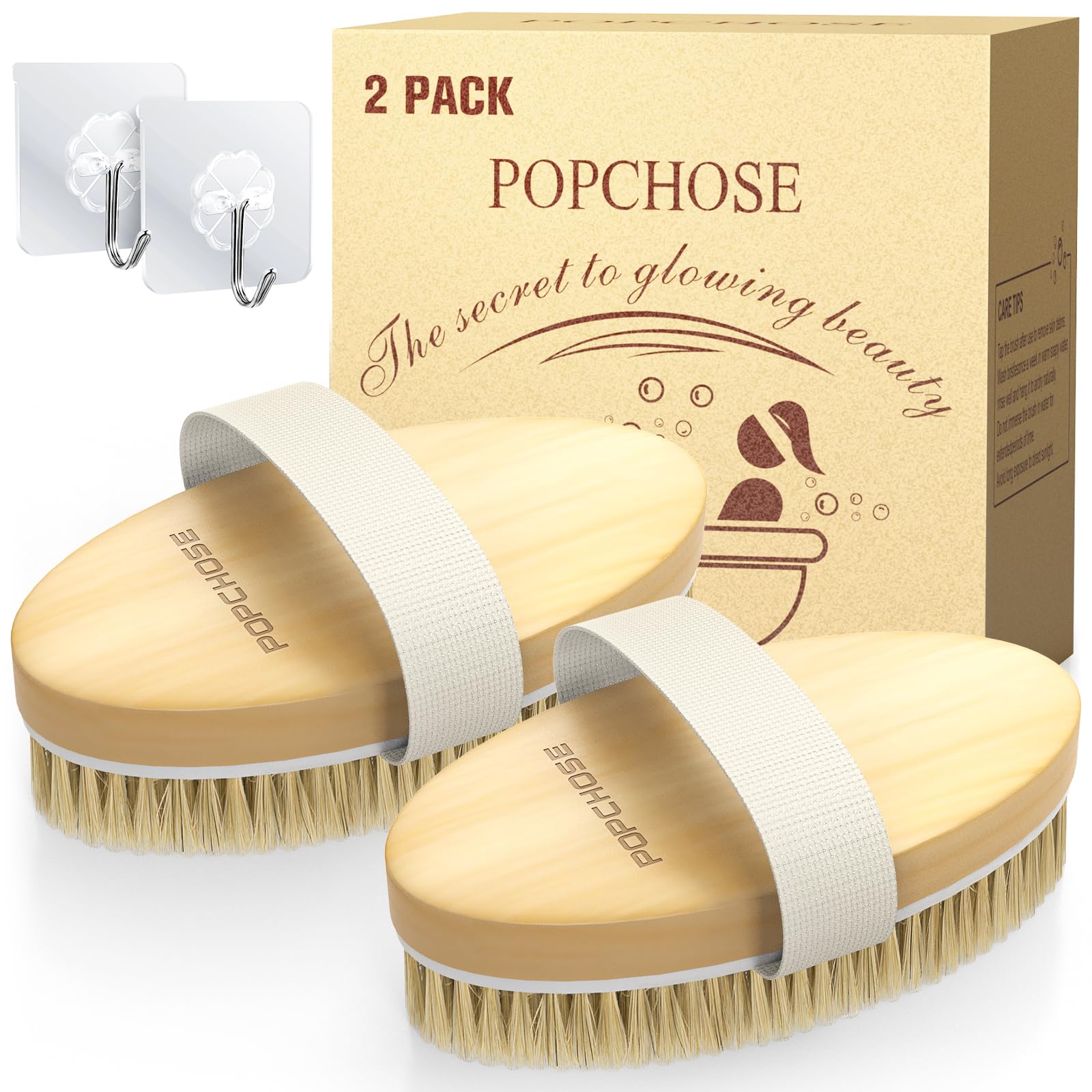 POPCHOSE Dry Brushing Body Brush, Natural Bristle Dry Skin Exfoliating Brush Body Scrub for Flawless Skin, Cellulite Treatment, 
