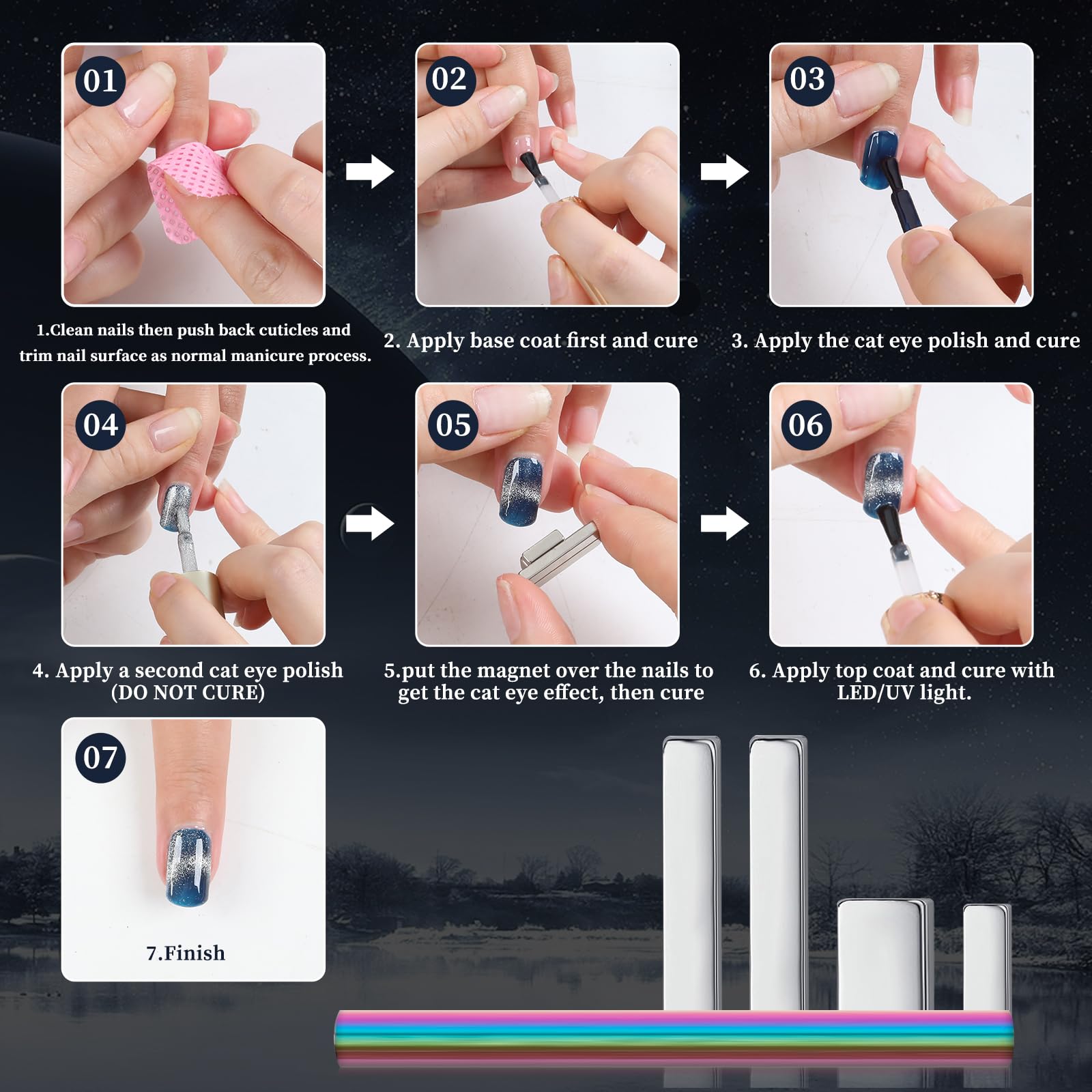 Heemeei Cat Eye Magnet For Nails, 5 Pcs Double Ended Cylindrical Strong Nail Magnet Set, Magnet Stick For 3D Cat Eye Gel Polish,