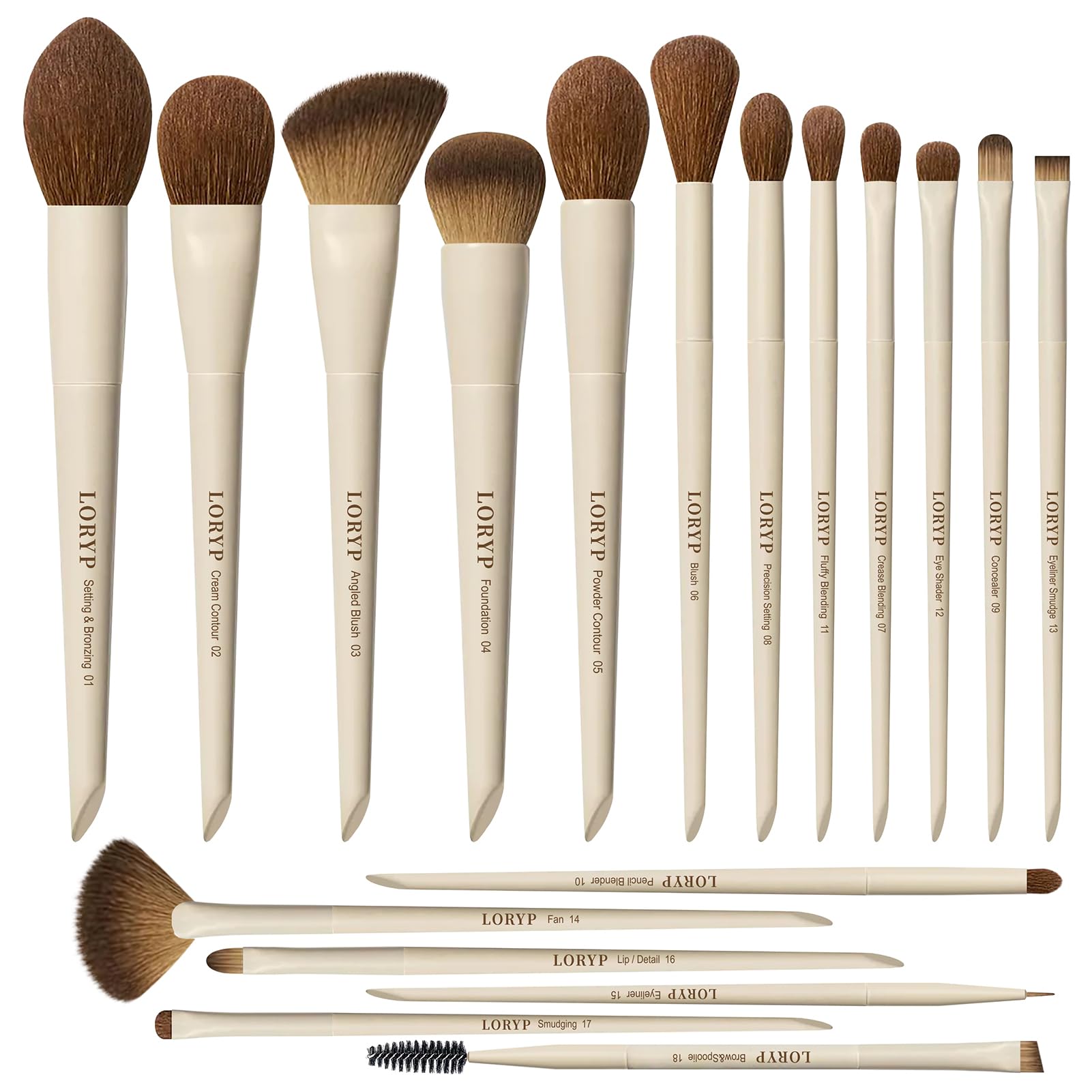 Loryp Makeup Brushes Set Labeled 18 Piece Face And Eye Brush Set Ultra Soft Hair Foundation, Concealer, Blush, Contour, Blending