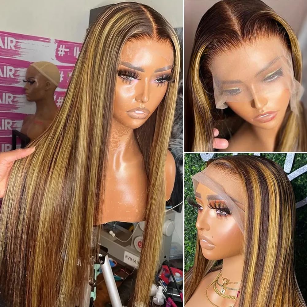 Flady Ombre Highlight Lace Front Human Hair Wigs Glueless Straight Hd Transparent Lace Frontal Wigs Human Hair Pre Plucked With