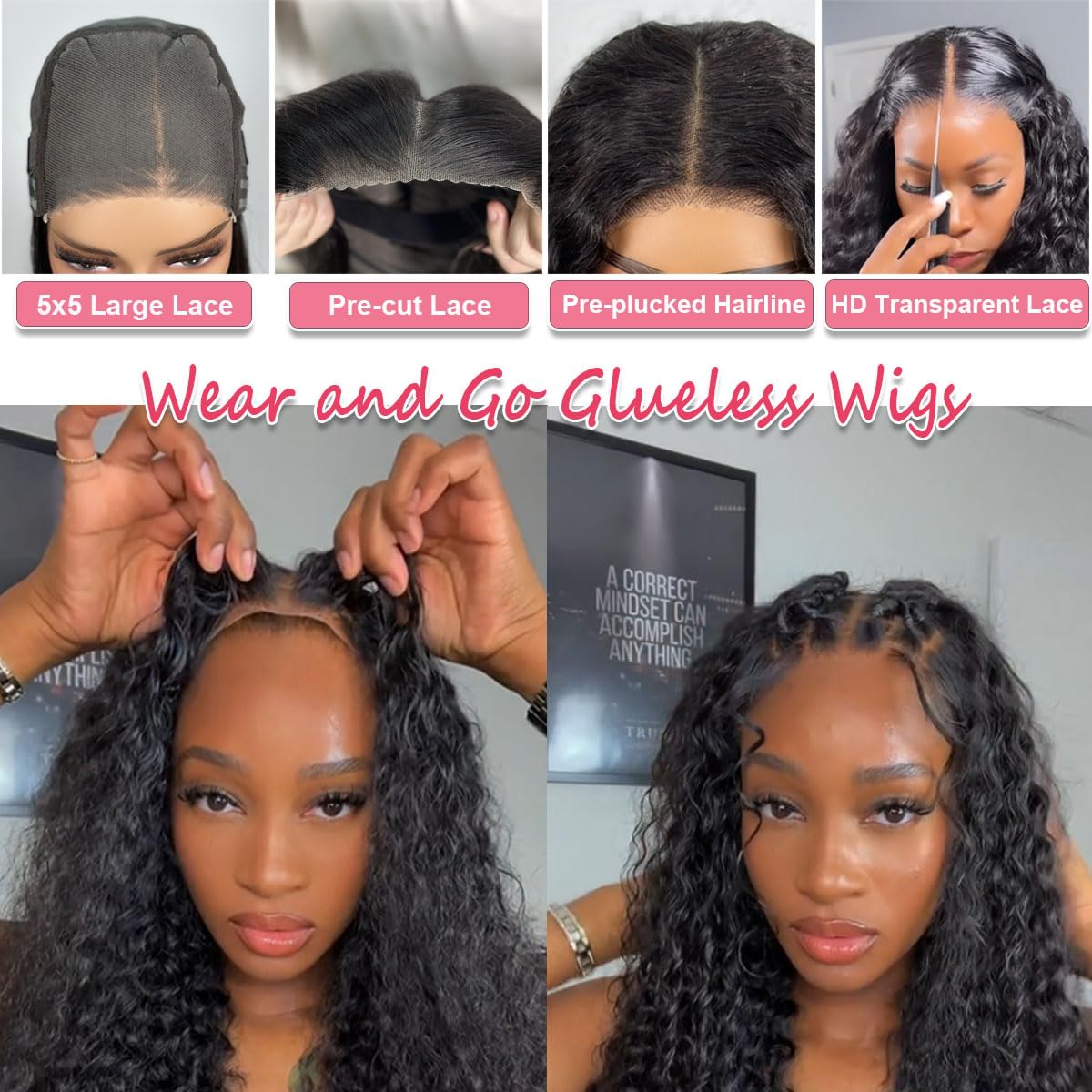Smilegirl Glueless Wigs Human Hair Pre Plucked Pre Cut Short Curly Bob Wigs For Black Women 5X5 Hd Lace Closure Wet And Wavy Glu