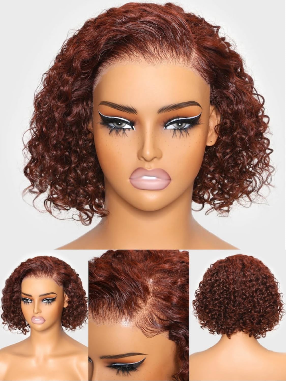 Beauty Forever 10Inch Curly Glueless Wigs Human Hair 7X5 Bye Bye Knots Wear And Go Bob Wig With Reddish Brown,Pre Plucked Pre Cu