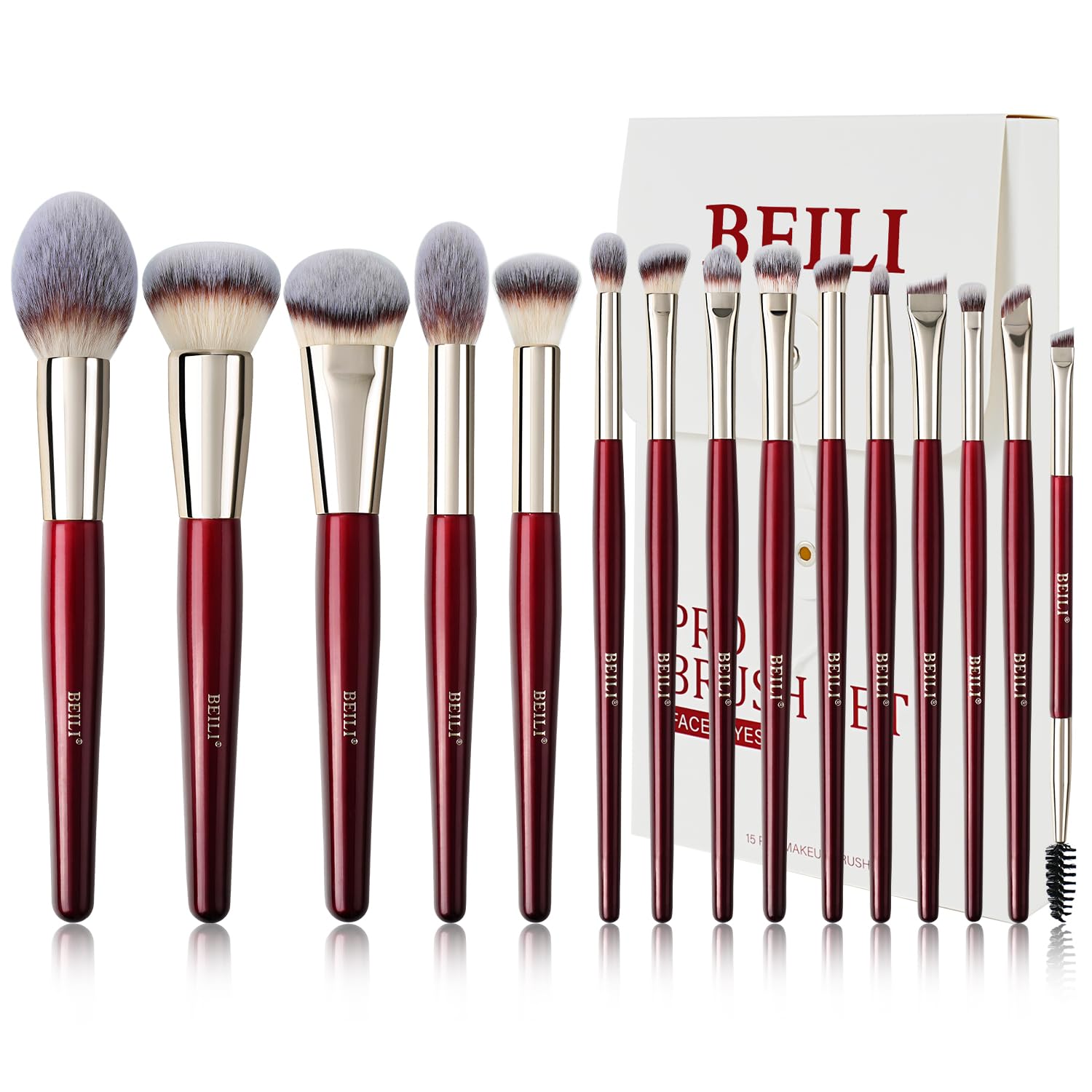 Beili Makeup Brush Set 15Pcs Professional Contoured Foundation Brush Premium Synthetic Makeup Brushes For Liquid, Cream & Powder
