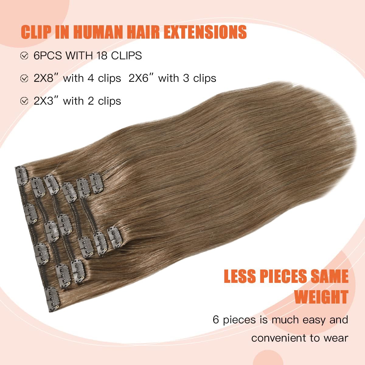 Ugotrays Ash Brown Clip In Hair Extensions Real Human Hair 70G Remy Human Hair Clip In Extensions 12 Inch Soft Silky Straight Fo