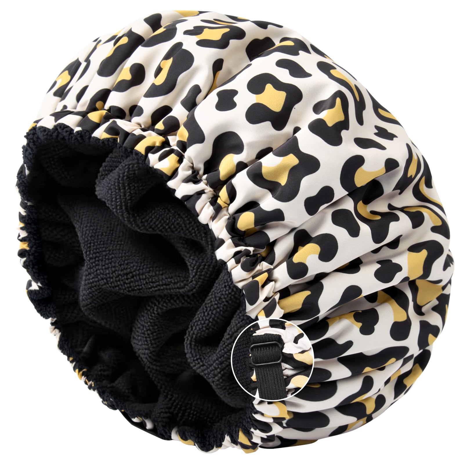 Shower Cap For Women Terry Lined Bath Cap Large Reusable Waterproof Elastic Band Leopard Shower Caps For Long Thick Hair Soft Ba