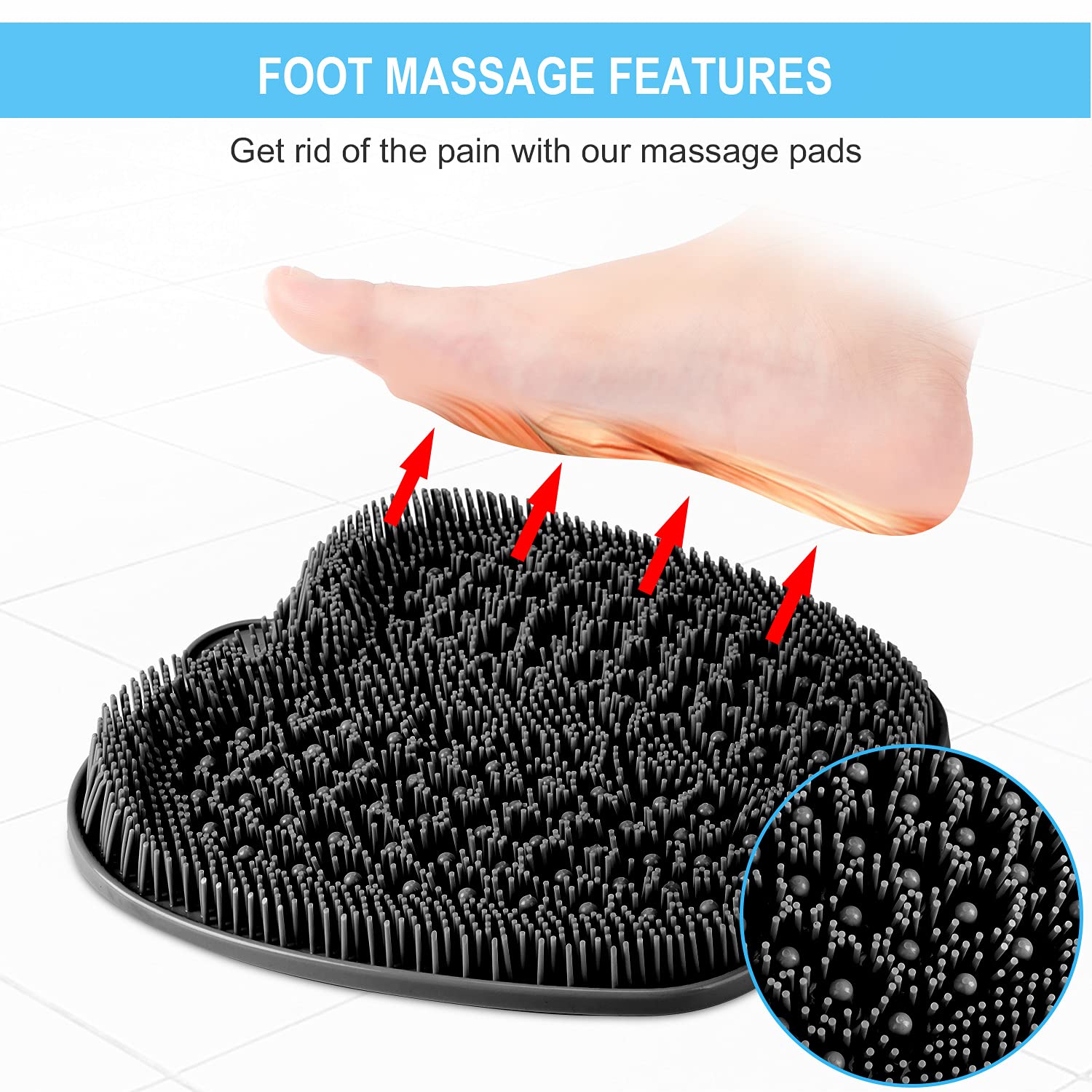 Beskar Larger Shower Foot Scrubber Mat With Non-Slip Suction Cups- Cleans, Smooths, Exfoliates & Massages Your Feet Without Bend