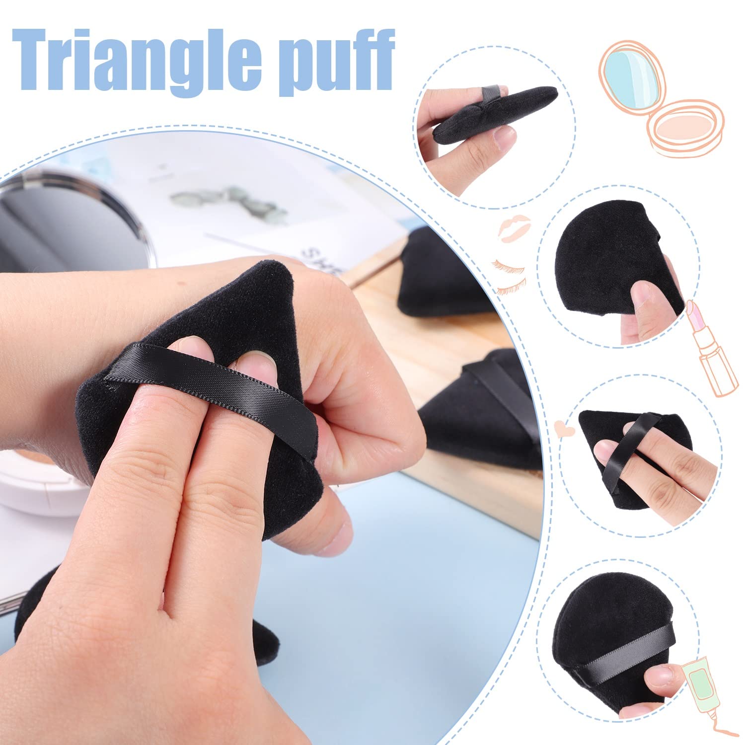 Pimoys 12 Pieces Powder Puff Face Triangle Makeup Sponge For Loose Powder Setting Powder Velour Foundation Blender Sponge Beauty