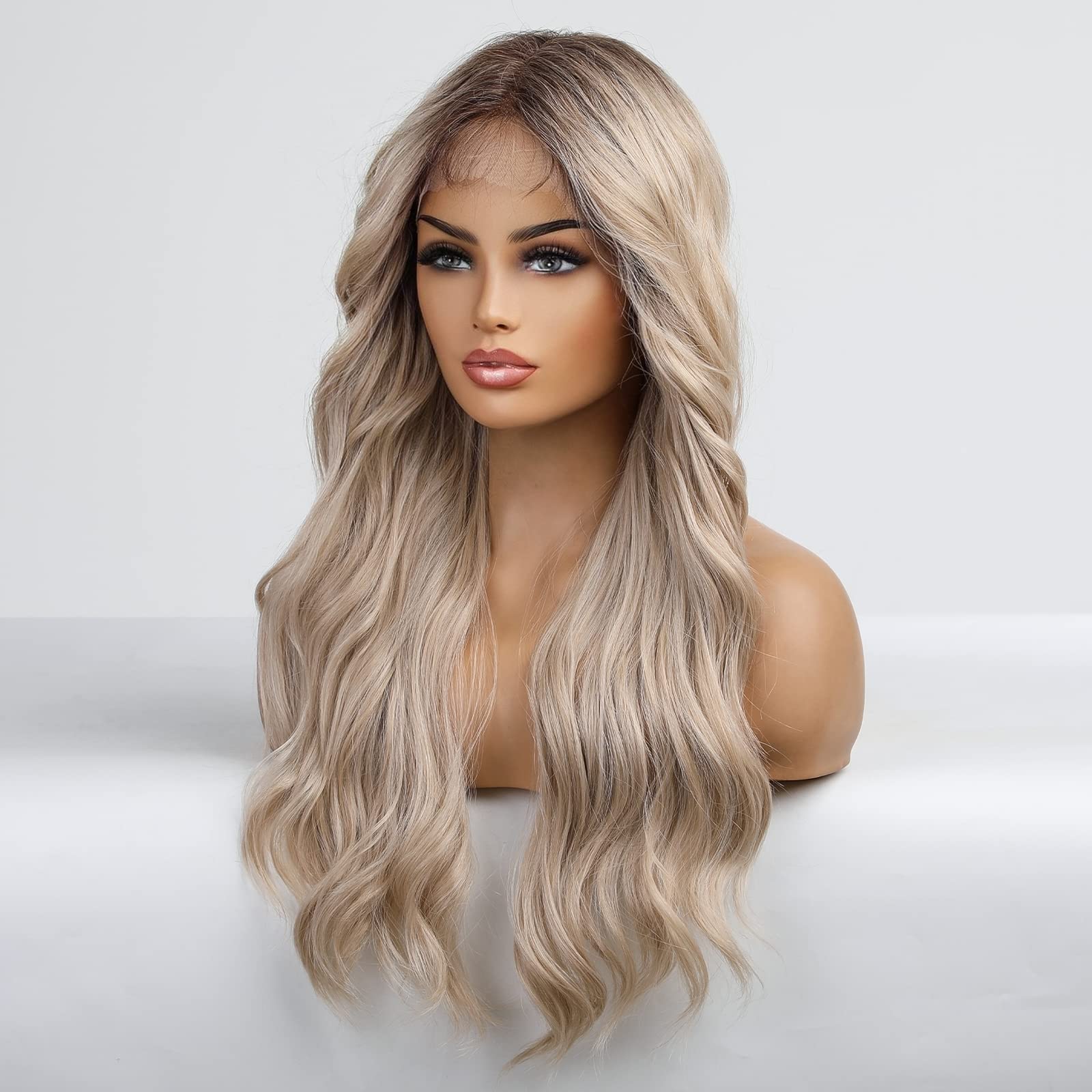 Emmor Blonde Lace Front Wig Long Wig Loose Wave Middle Part Wig Hand Tied Baby Hair Heat Resistant Synthetic Wig